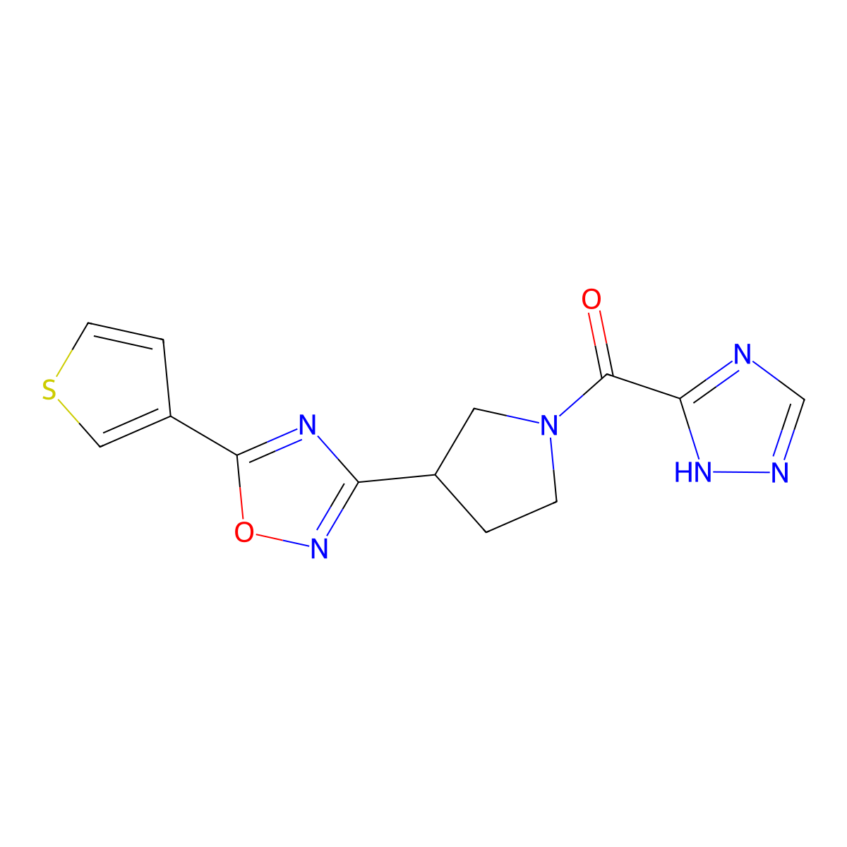 (3-(5-(thiophen-3-yl)-1,2,4-oxadiazol-3-yl)pyrrolidin-1-yl)(1H-1,2,4-triazol-5-yl)methanone molecular structure, CAS 2034288-95-2