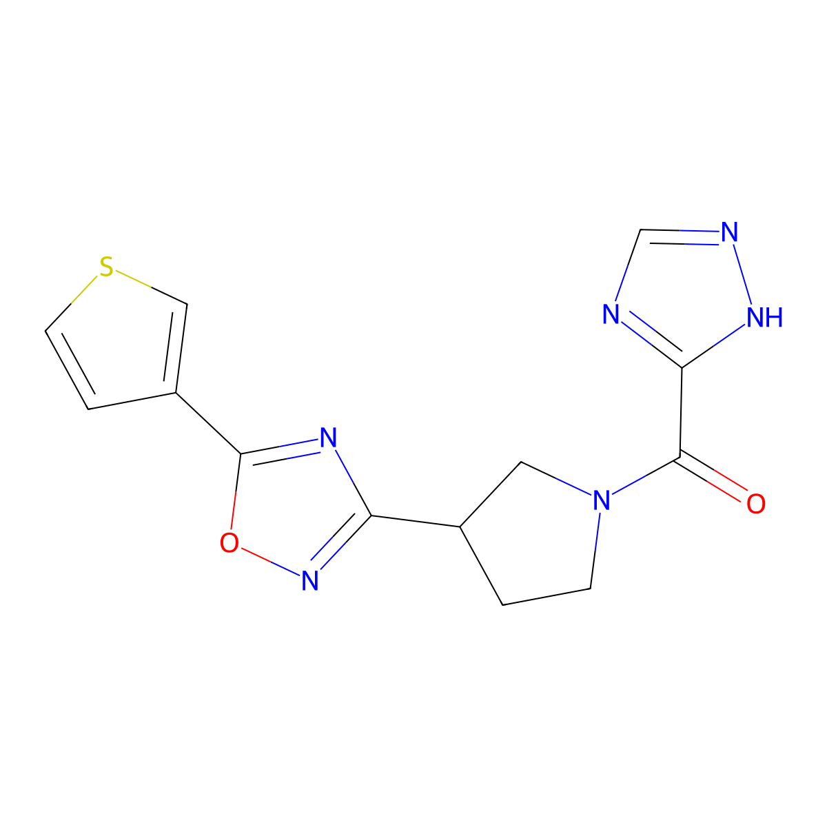 (3-(5-(thiophen-3-yl)-1,2,4-oxadiazol-3-yl)pyrrolidin-1-yl)(1H-1,2,4-triazol-5-yl)methanone molecular structure, CAS 2034288-95-2