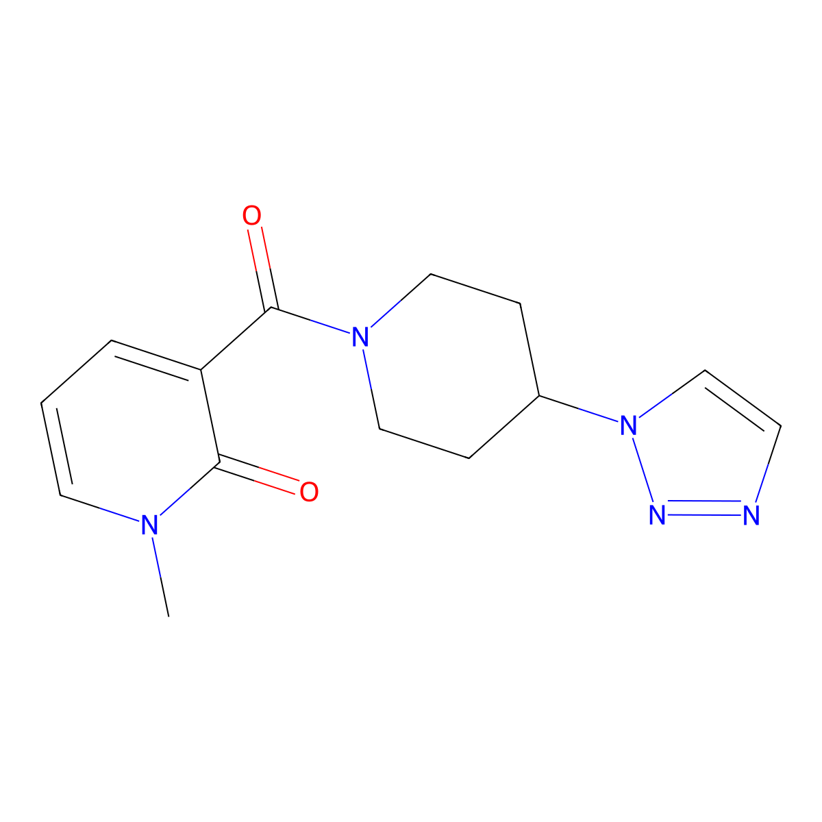 3-(4-(1H-1,2,3-triazol-1-yl)piperidine-1-carbonyl)-1-methylpyridin-2(1H)-one molecular structure, CAS 2034288-98-5