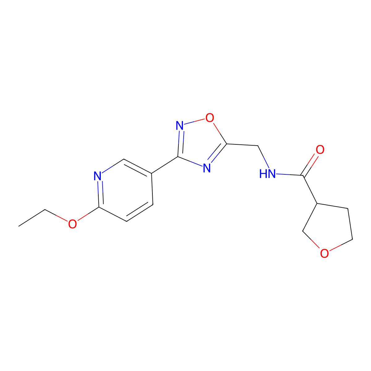 N-((3-(6-ethoxypyridin-3-yl)-1,2,4-oxadiazol-5-yl)methyl)tetrahydrofuran-3-carboxamide molecular structure, CAS 2034289-02-4