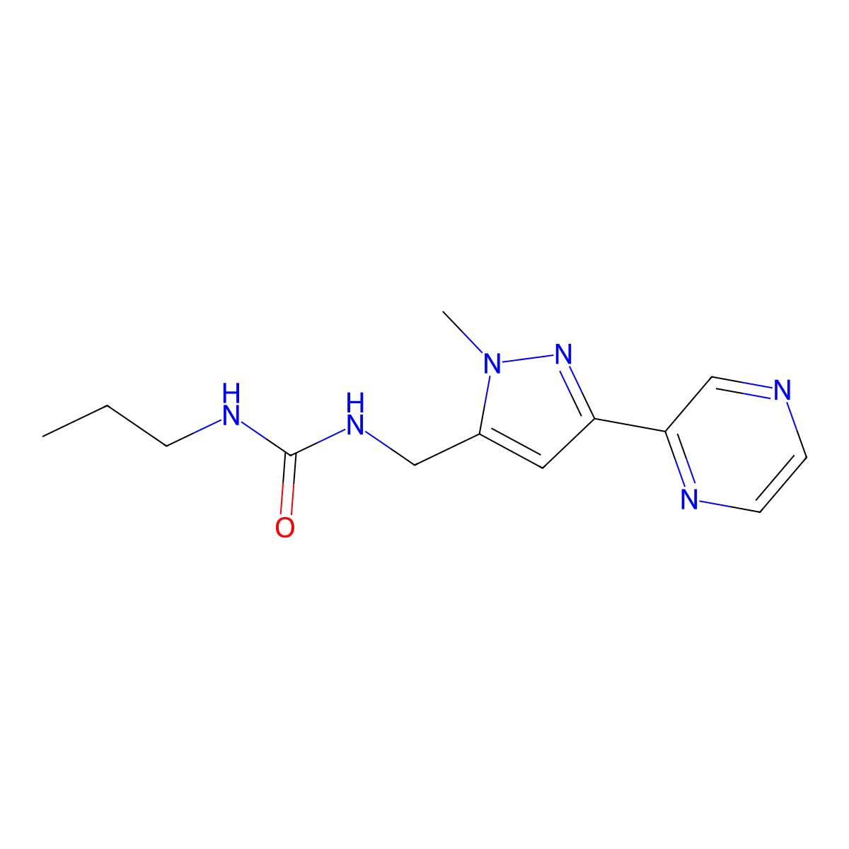 1-{[1-methyl-3-(pyrazin-2-yl)-1H-pyrazol-5-yl]methyl}-3-propylurea molecular structure, CAS 2034289-06-8