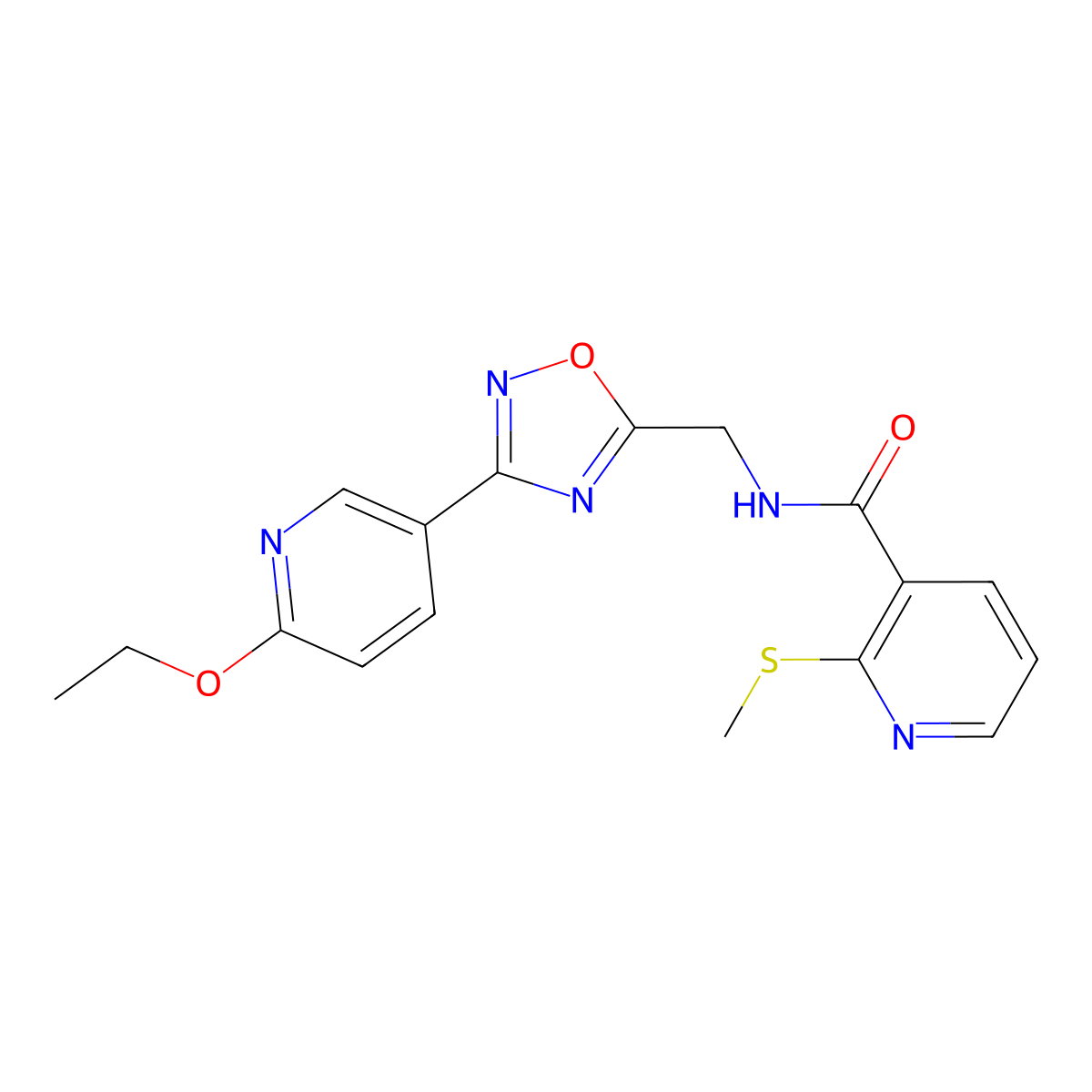 N-((3-(6-ethoxypyridin-3-yl)-1,2,4-oxadiazol-5-yl)methyl)-2-(methylthio)nicotinamide molecular structure, CAS 2034289-14-8