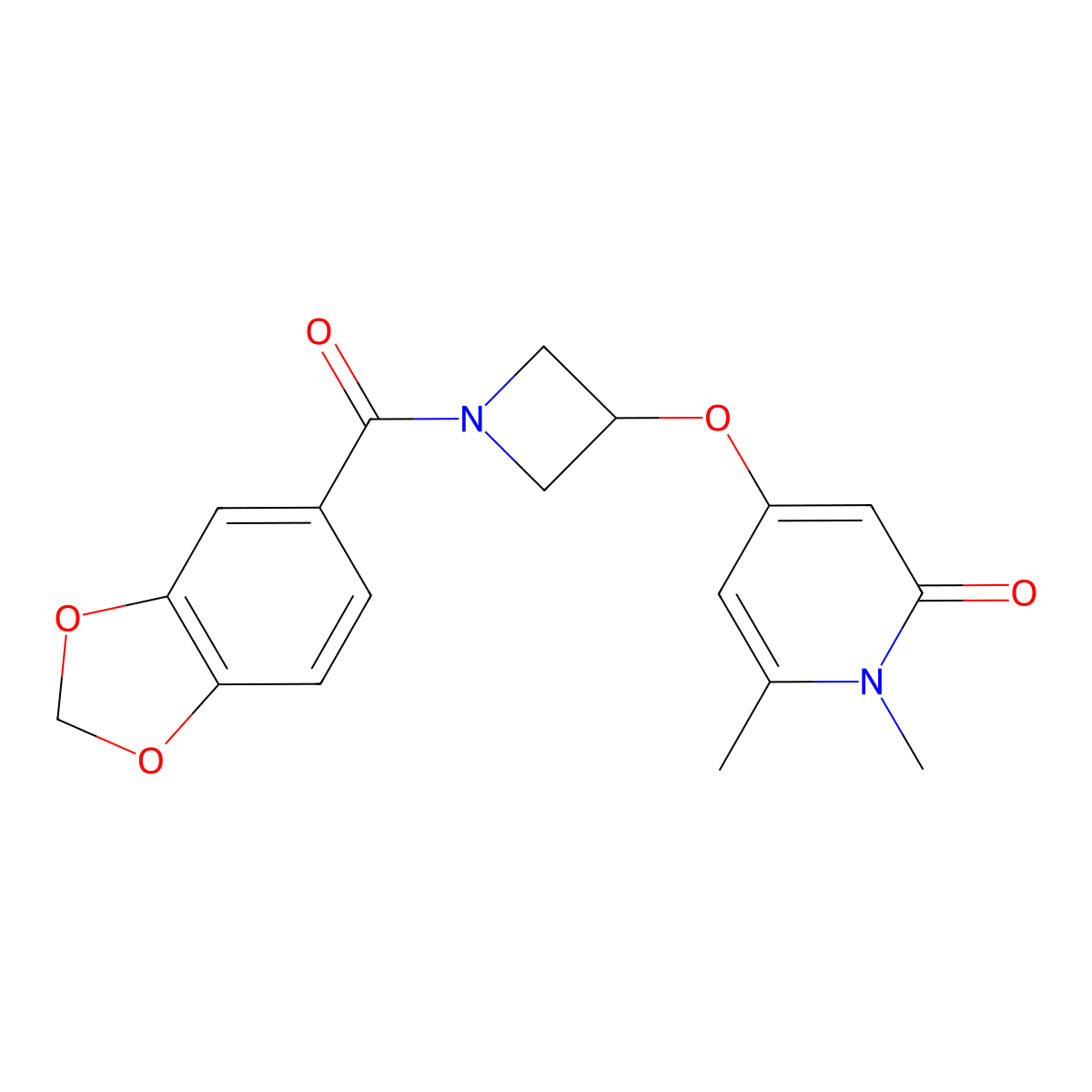 4-((1-(benzo[d][1,3]dioxole-5-carbonyl)azetidin-3-yl)oxy)-1,6-dimethylpyridin-2(1H)-one molecular structure, CAS 2034289-19-3