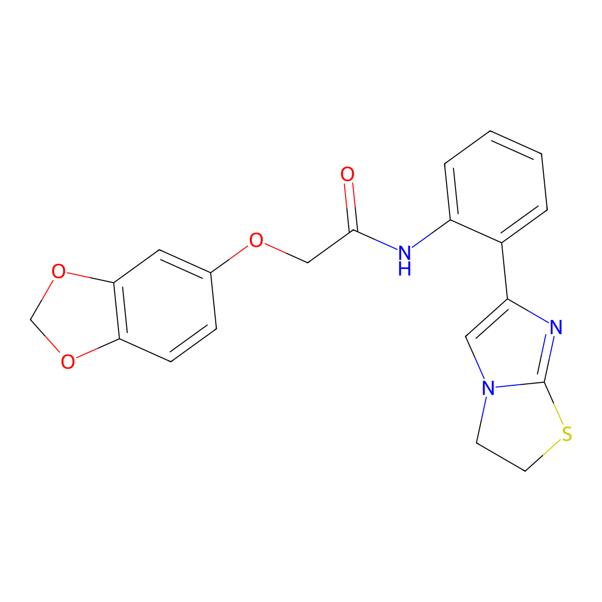 2-(benzo[d][1,3]dioxol-5-yloxy)-N-(2-(2,3-dihydroimidazo[2,1-b]thiazol-6-yl)phenyl)acetamide molecular structure, CAS 2034289-22-8