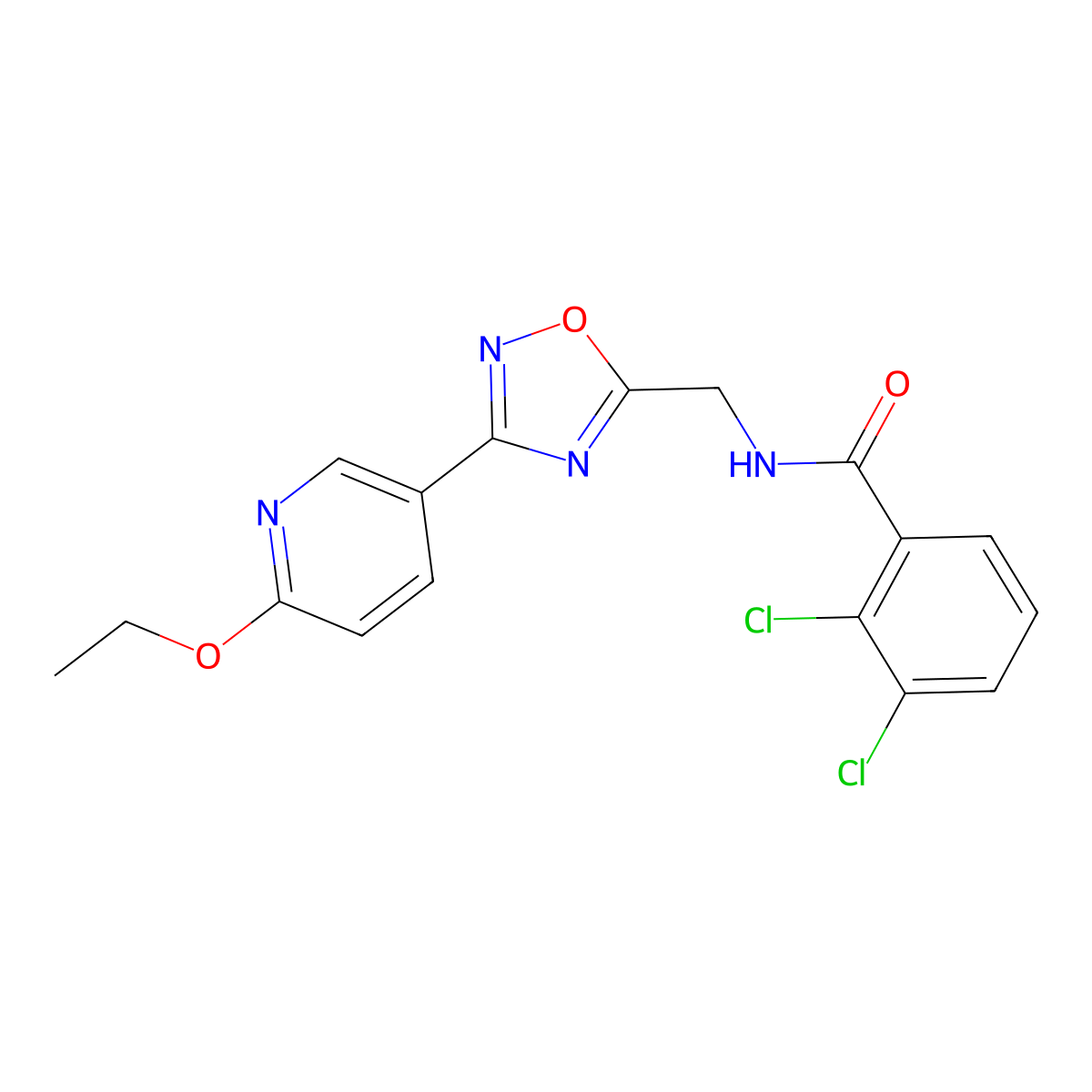 2,3-dichloro-N-((3-(6-ethoxypyridin-3-yl)-1,2,4-oxadiazol-5-yl)methyl)benzamide molecular structure, CAS 2034289-24-0