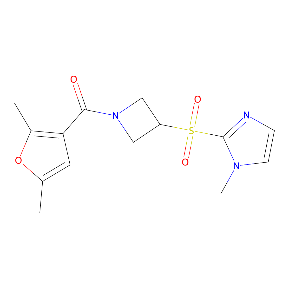 (2,5-dimethylfuran-3-yl)(3-((1-methyl-1H-imidazol-2-yl)sulfonyl)azetidin-1-yl)methanone molecular structure, CAS 2034289-26-2