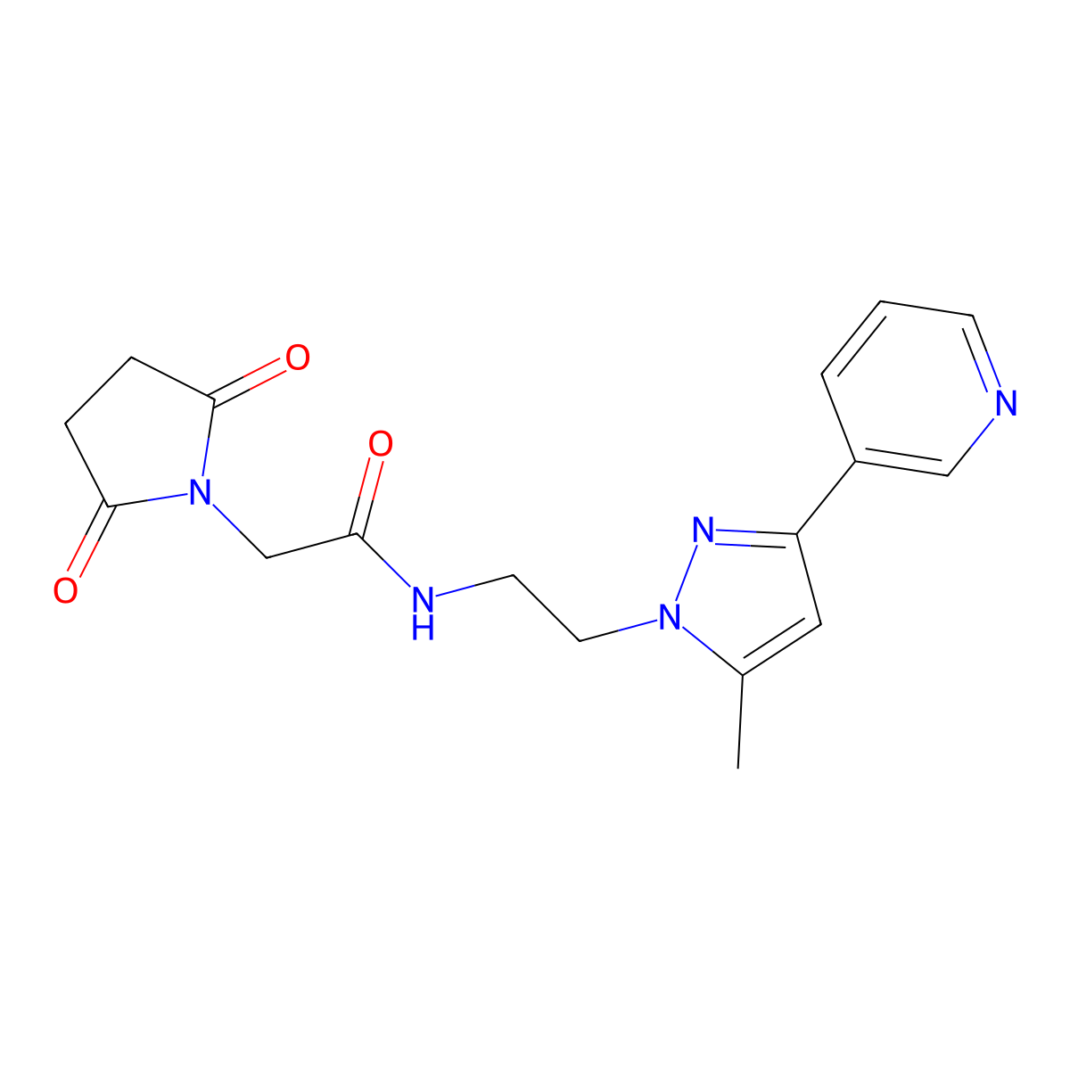 2-(2,5-dioxopyrrolidin-1-yl)-N-{2-[5-methyl-3-(pyridin-3-yl)-1H-pyrazol-1-yl]ethyl}acetamide molecular structure, CAS 2034289-27-3