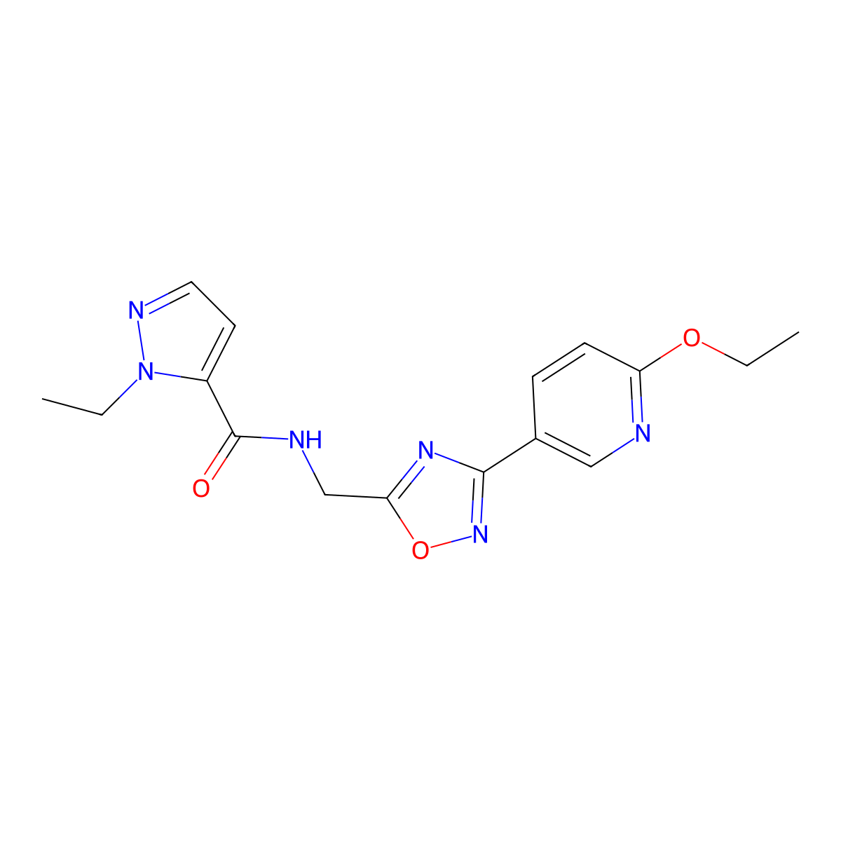 N-((3-(6-ethoxypyridin-3-yl)-1,2,4-oxadiazol-5-yl)methyl)-1-ethyl-1H-pyrazole-5-carboxamide molecular structure, CAS 2034289-30-8