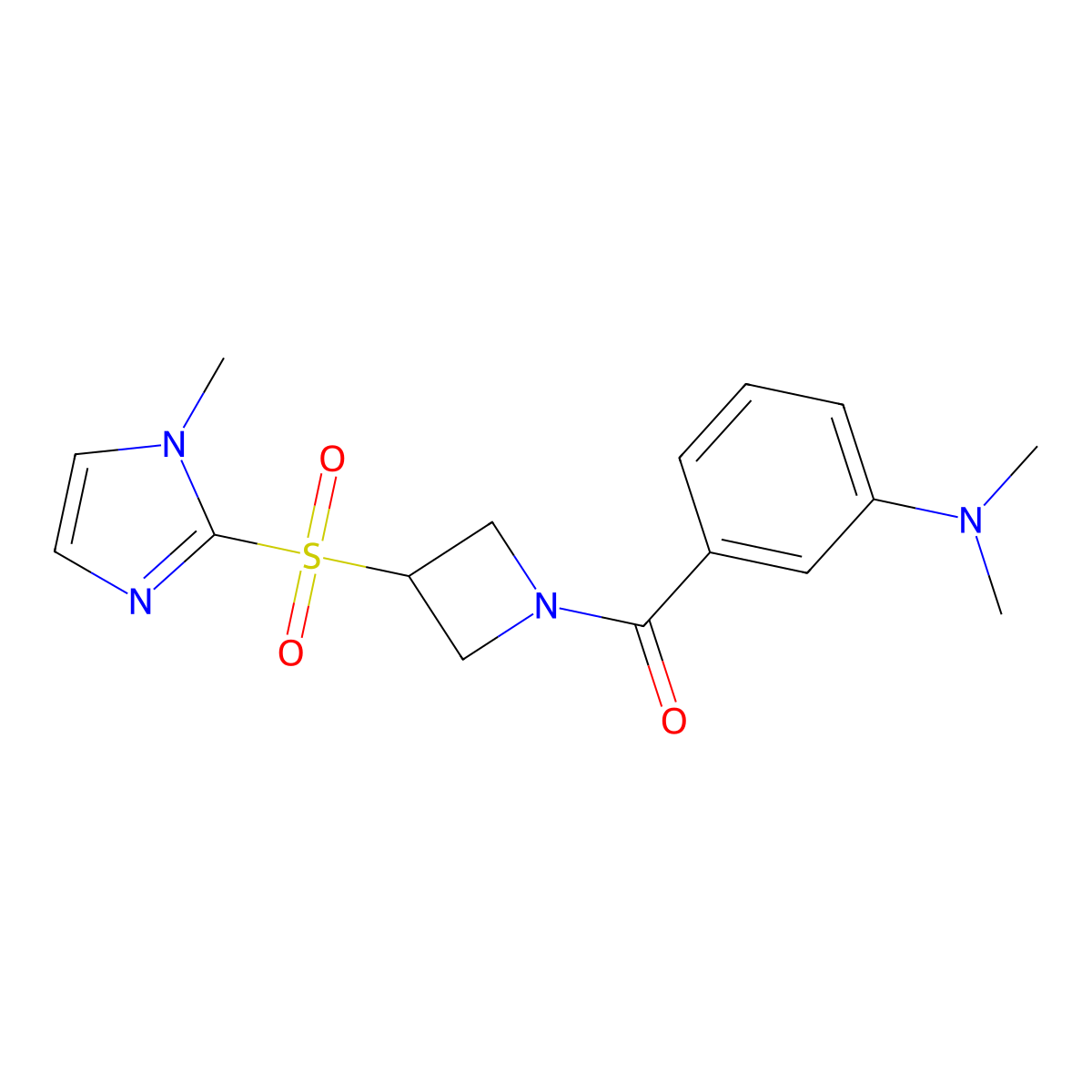 (3-(dimethylamino)phenyl)(3-((1-methyl-1H-imidazol-2-yl)sulfonyl)azetidin-1-yl)methanone molecular structure, CAS 2034289-35-3