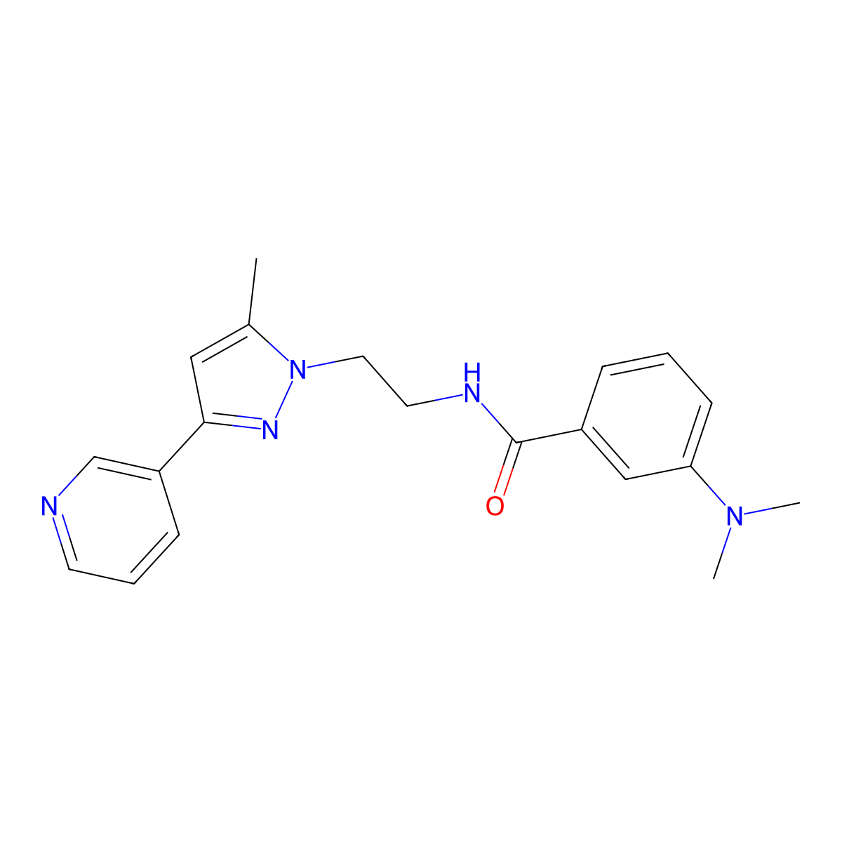 3-(dimethylamino)-N-{2-[5-methyl-3-(pyridin-3-yl)-1H-pyrazol-1-yl]ethyl}benzamide molecular structure, CAS 2034289-36-4
