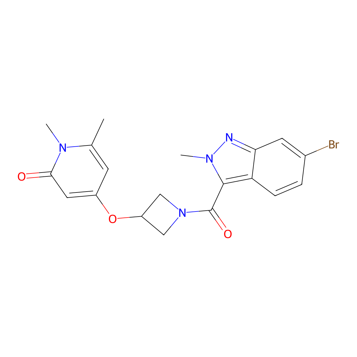 4-((1-(6-bromo-2-methyl-2H-indazole-3-carbonyl)azetidin-3-yl)oxy)-1,6-dimethylpyridin-2(1H)-one molecular structure, CAS 2034289-39-7