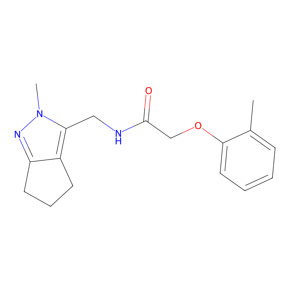 N-((2-methyl-2,4,5,6-tetrahydrocyclopenta[c]pyrazol-3-yl)methyl)-2-(o-tolyloxy)acetamide molecular structure, CAS 2034289-41-1