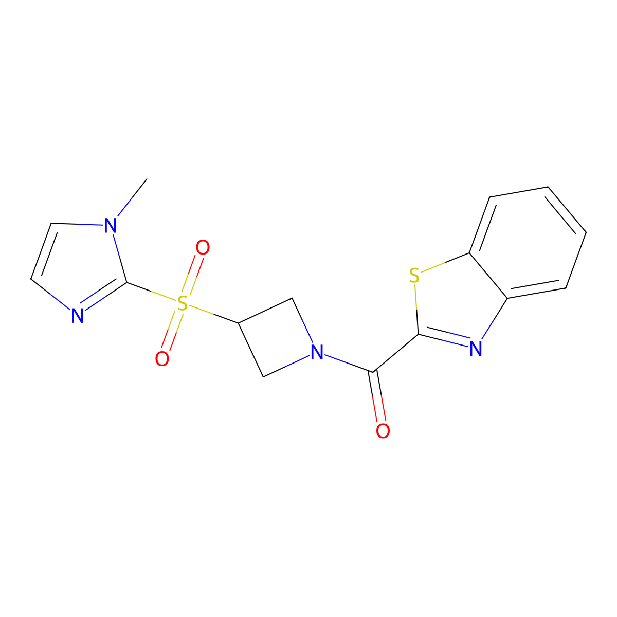 benzo[d]thiazol-2-yl(3-((1-methyl-1H-imidazol-2-yl)sulfonyl)azetidin-1-yl)methanone molecular structure, CAS 2034289-42-2