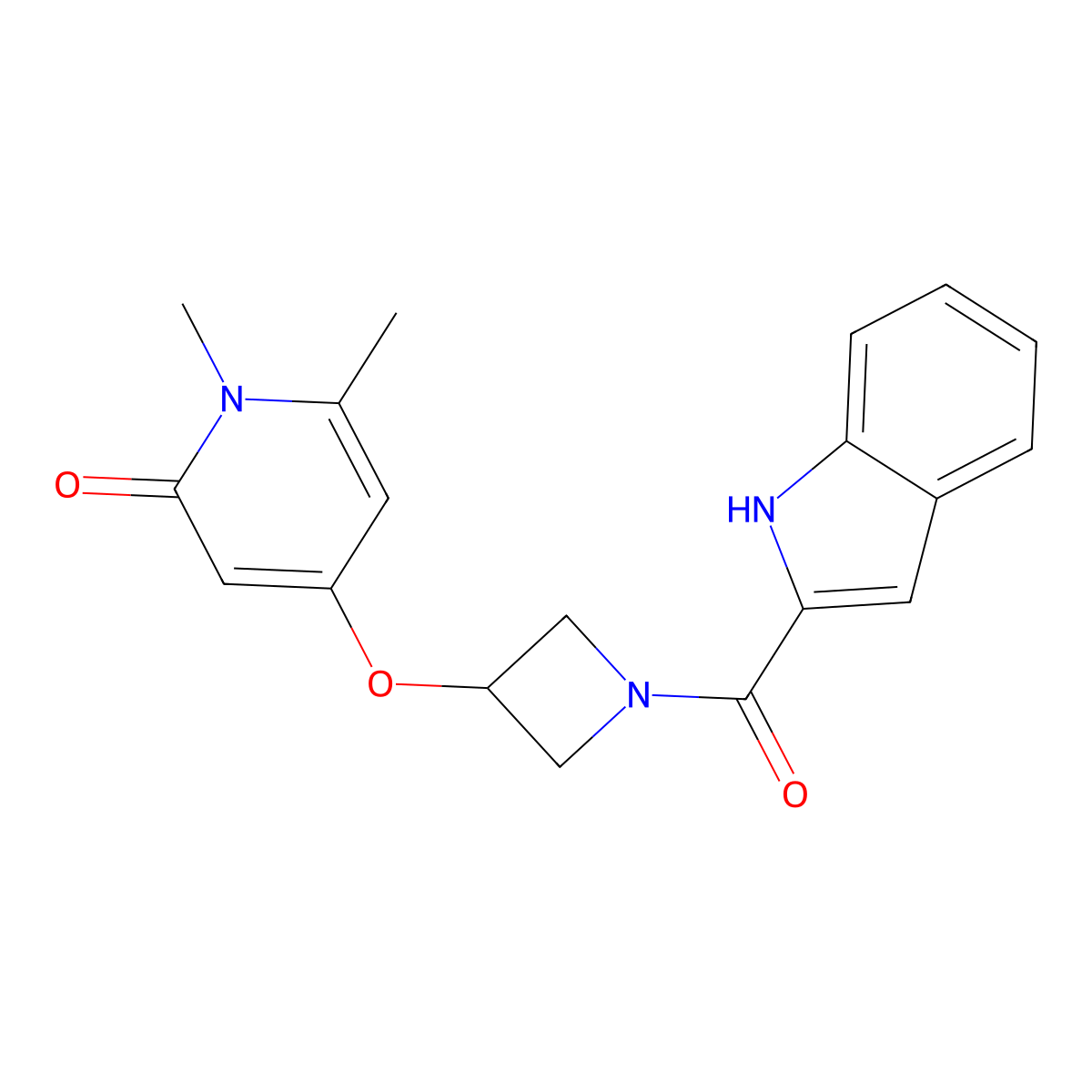 4-((1-(1H-indole-2-carbonyl)azetidin-3-yl)oxy)-1,6-dimethylpyridin-2(1H)-one molecular structure, CAS 2034289-44-4