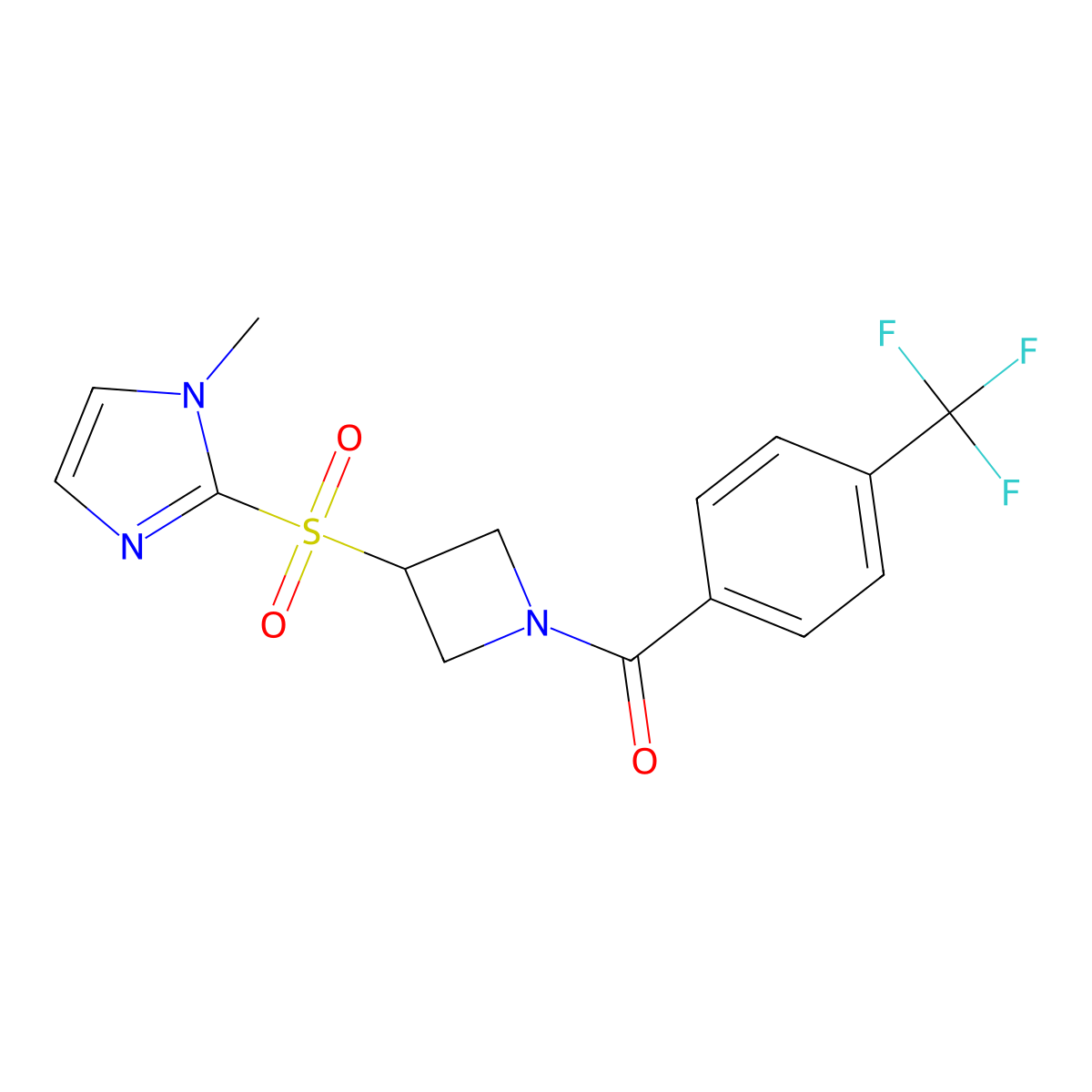 (3-((1-methyl-1H-imidazol-2-yl)sulfonyl)azetidin-1-yl)(4-(trifluoromethyl)phenyl)methanone molecular structure, CAS 2034289-45-5