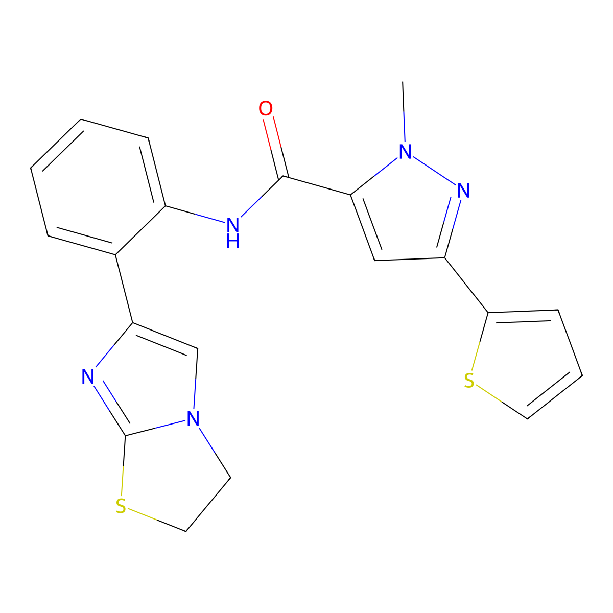 N-(2-(2,3-dihydroimidazo[2,1-b]thiazol-6-yl)phenyl)-1-methyl-3-(thiophen-2-yl)-1H-pyrazole-5-carboxamide molecular structure, CAS 2034289-48-8