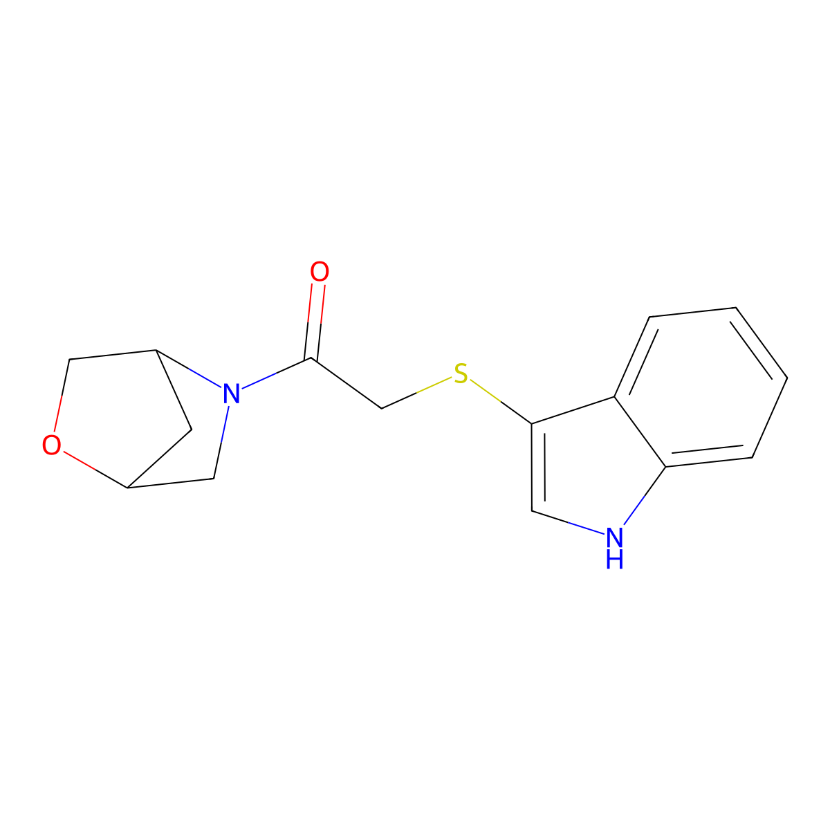 2-((1H-indol-3-yl)thio)-1-(2-oxa-5-azabicyclo[2.2.1]heptan-5-yl)ethanone molecular structure, CAS 2034289-50-2