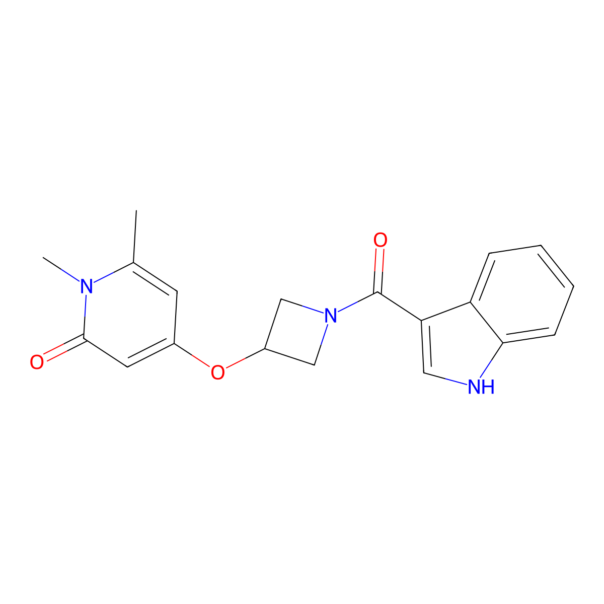 4-((1-(1H-indole-3-carbonyl)azetidin-3-yl)oxy)-1,6-dimethylpyridin-2(1H)-one molecular structure, CAS 2034289-51-3