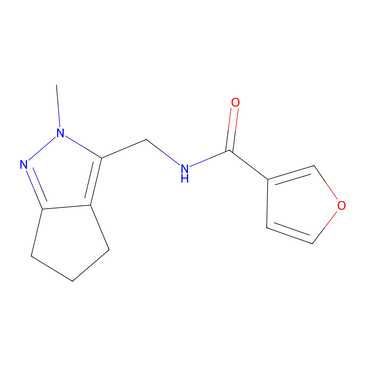 N-((2-methyl-2,4,5,6-tetrahydrocyclopenta[c]pyrazol-3-yl)methyl)furan-3-carboxamide molecular structure, CAS 2034289-60-4