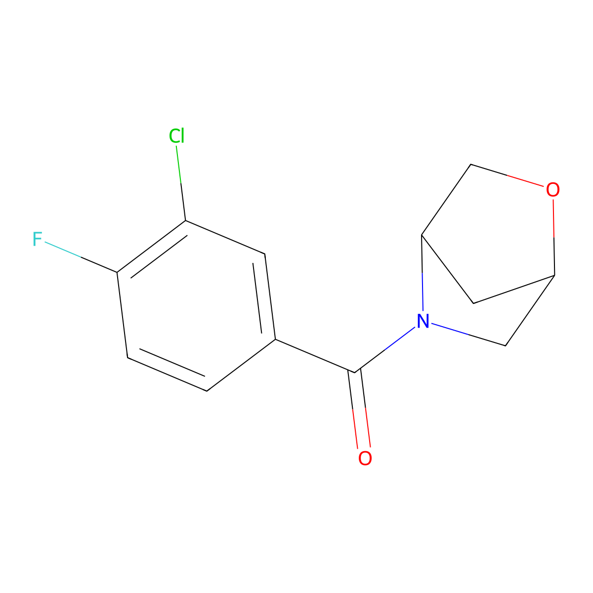 2-Oxa-5-azabicyclo[2.2.1]heptan-5-yl(3-chloro-4-fluorophenyl)methanone molecular structure, CAS 2034289-61-5