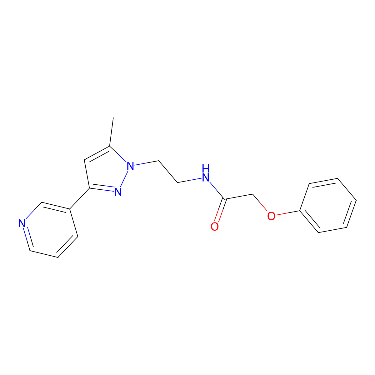 N-(2-(5-methyl-3-(pyridin-3-yl)-1H-pyrazol-1-yl)ethyl)-2-phenoxyacetamide molecular structure, CAS 2034289-63-7