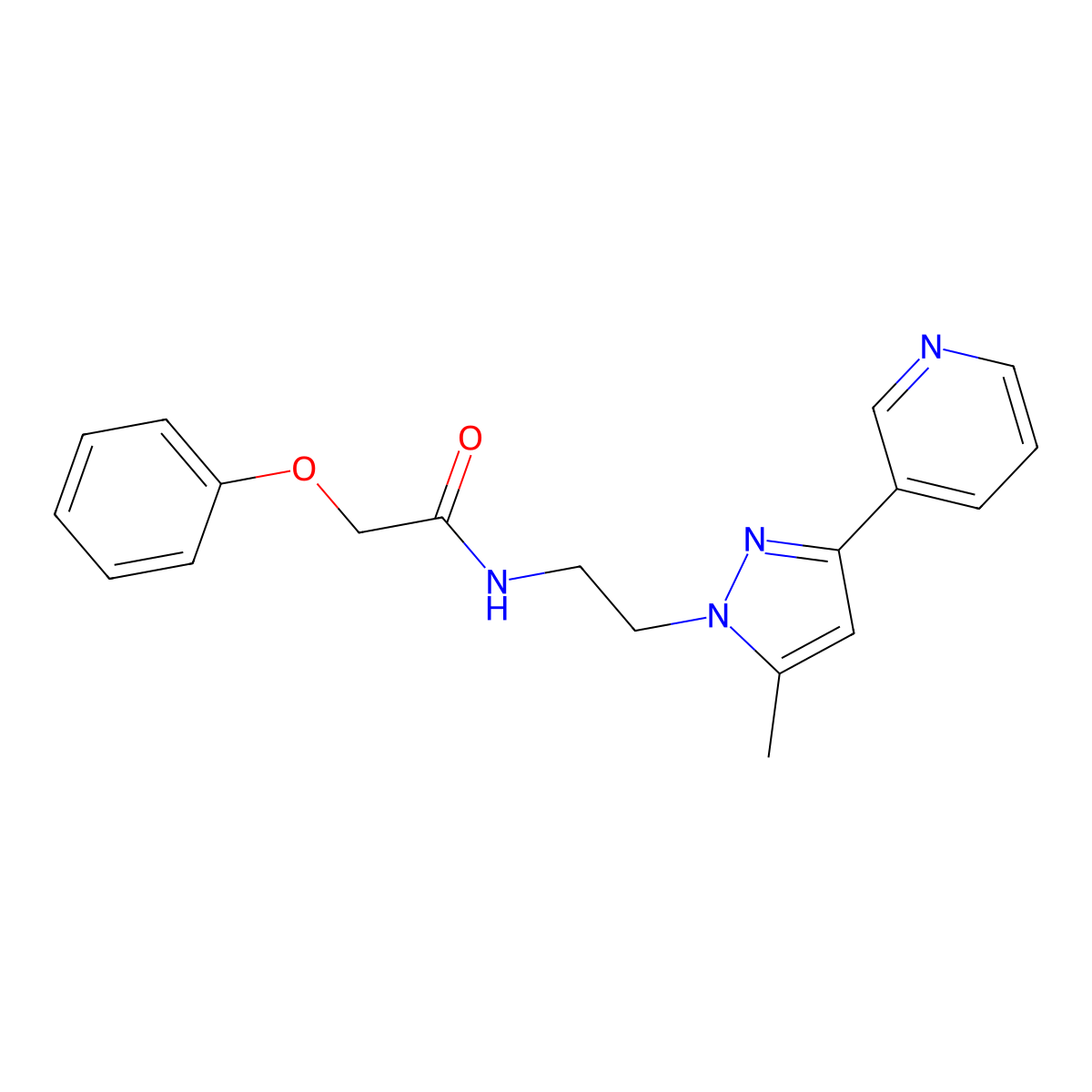 N-(2-(5-methyl-3-(pyridin-3-yl)-1H-pyrazol-1-yl)ethyl)-2-phenoxyacetamide molecular structure, CAS 2034289-63-7
