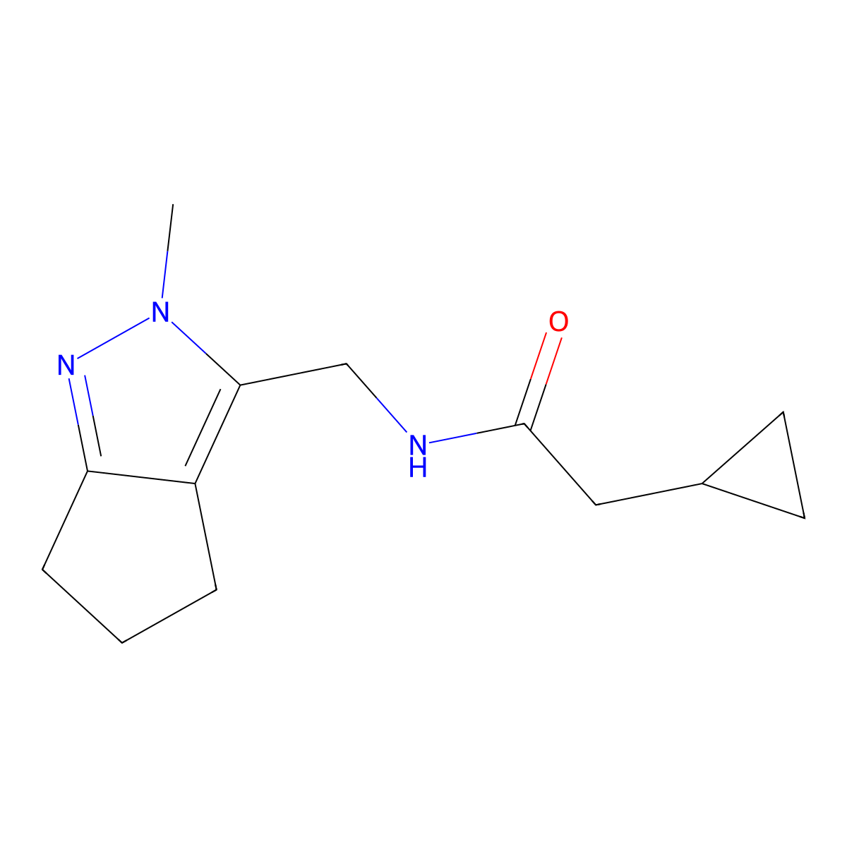 2-cyclopropyl-N-((2-methyl-2,4,5,6-tetrahydrocyclopenta[c]pyrazol-3-yl)methyl)acetamide molecular structure, CAS 2034289-64-8
