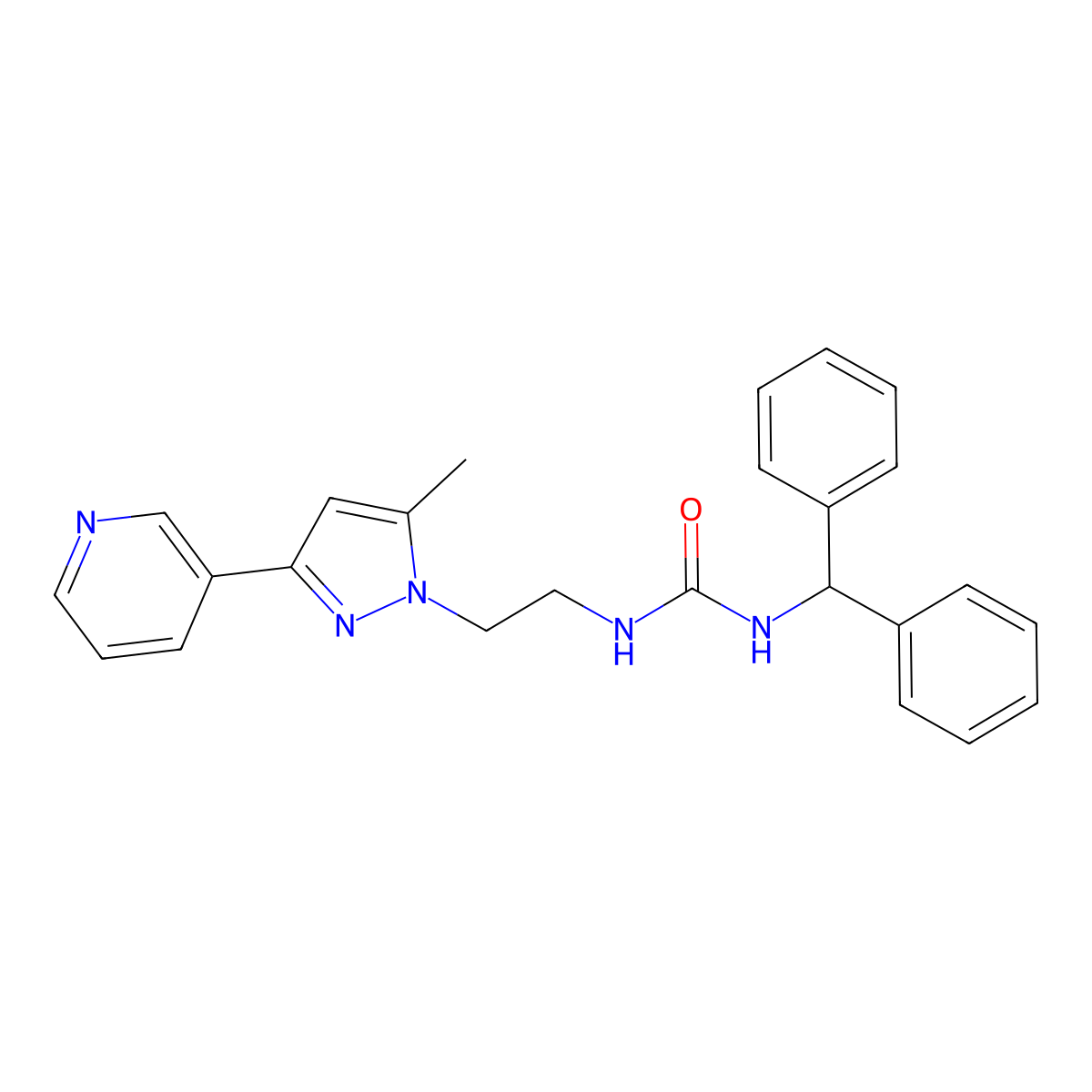 1-benzhydryl-3-(2-(5-methyl-3-(pyridin-3-yl)-1H-pyrazol-1-yl)ethyl)urea molecular structure, CAS 2034289-73-9