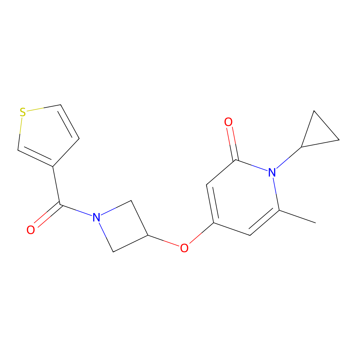 1-cyclopropyl-6-methyl-4-((1-(thiophene-3-carbonyl)azetidin-3-yl)oxy)pyridin-2(1H)-one molecular structure, CAS 2034289-79-5