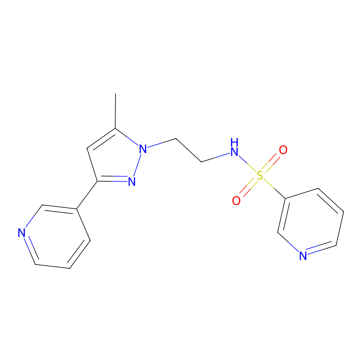 N-{2-[5-methyl-3-(pyridin-3-yl)-1H-pyrazol-1-yl]ethyl}pyridine-3-sulfonamide molecular structure, CAS 2034289-83-1