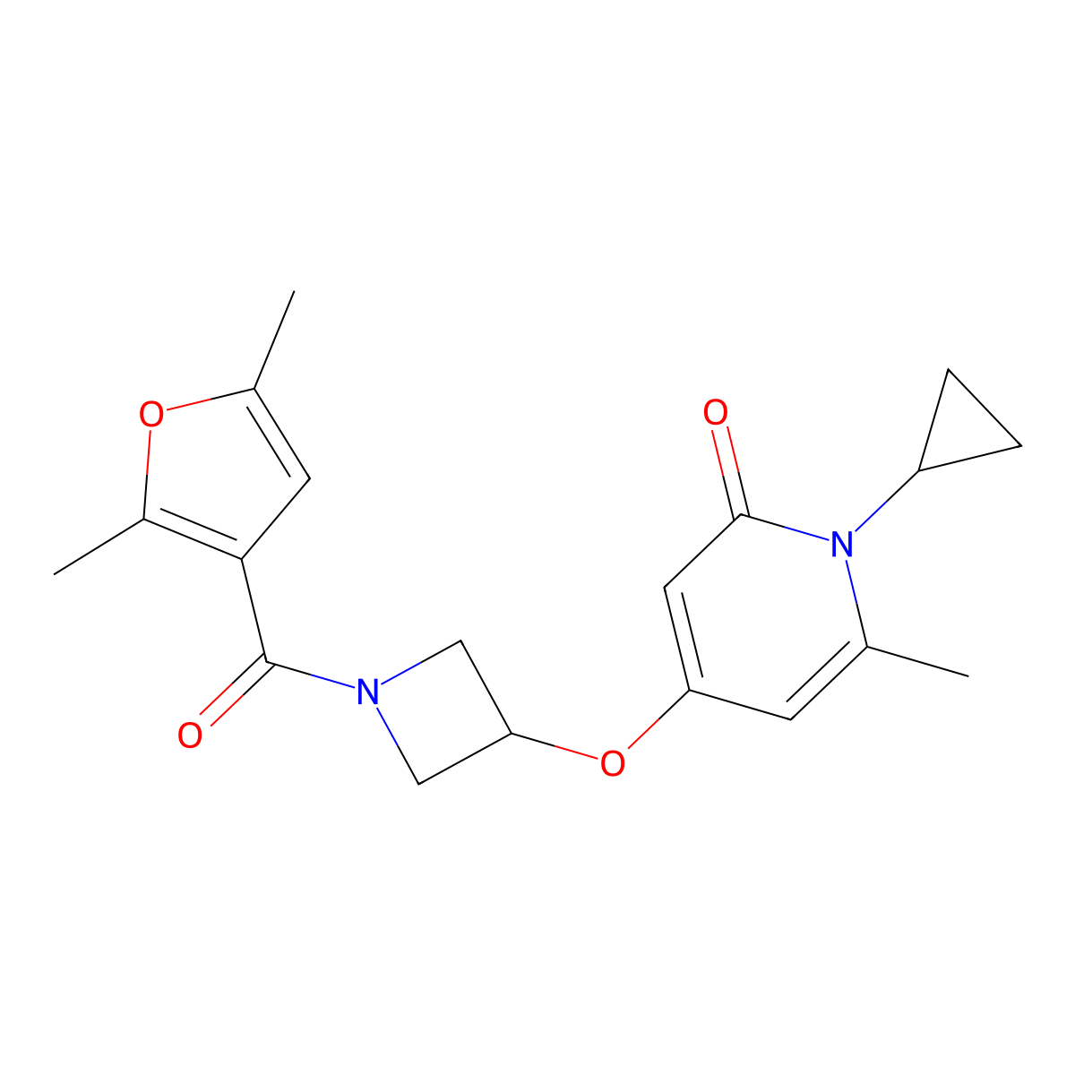 1-cyclopropyl-4-((1-(2,5-dimethylfuran-3-carbonyl)azetidin-3-yl)oxy)-6-methylpyridin-2(1H)-one molecular structure, CAS 2034289-87-5