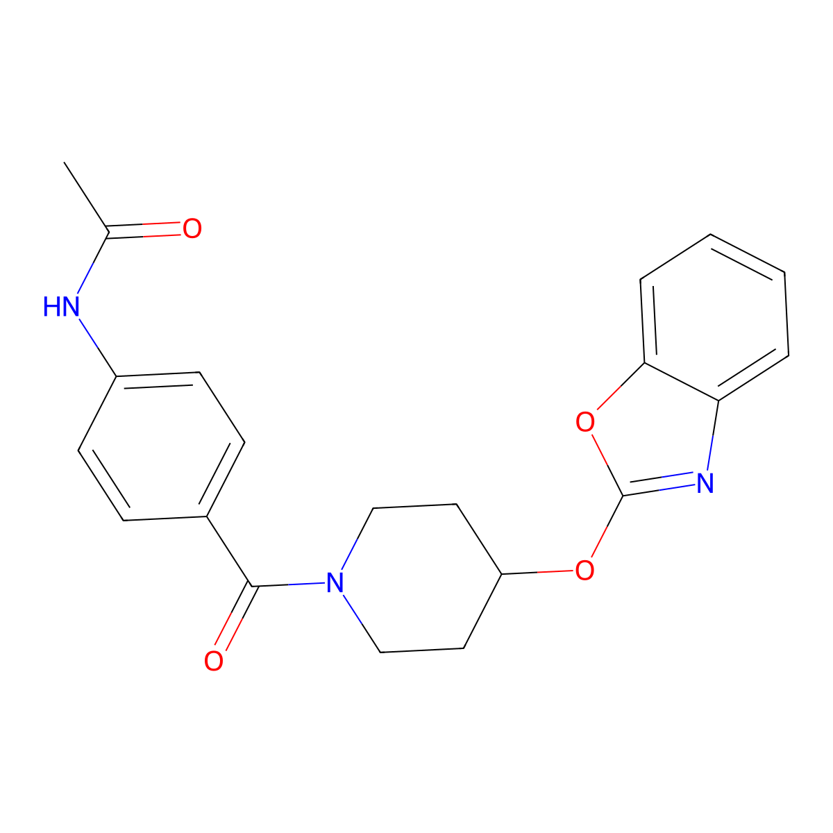 N-(4-(4-(benzo[d]oxazol-2-yloxy)piperidine-1-carbonyl)phenyl)acetamide molecular structure, CAS 2034289-93-3