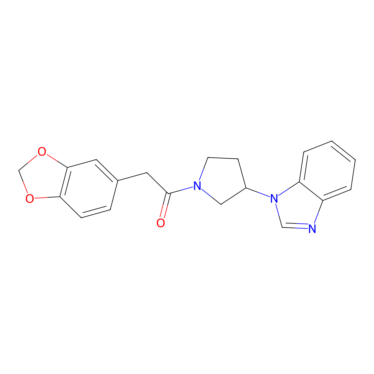 1-(3-(1H-benzo[d]imidazol-1-yl)pyrrolidin-1-yl)-2-(benzo[d][1,3]dioxol-5-yl)ethanone molecular structure, CAS 2034289-94-4