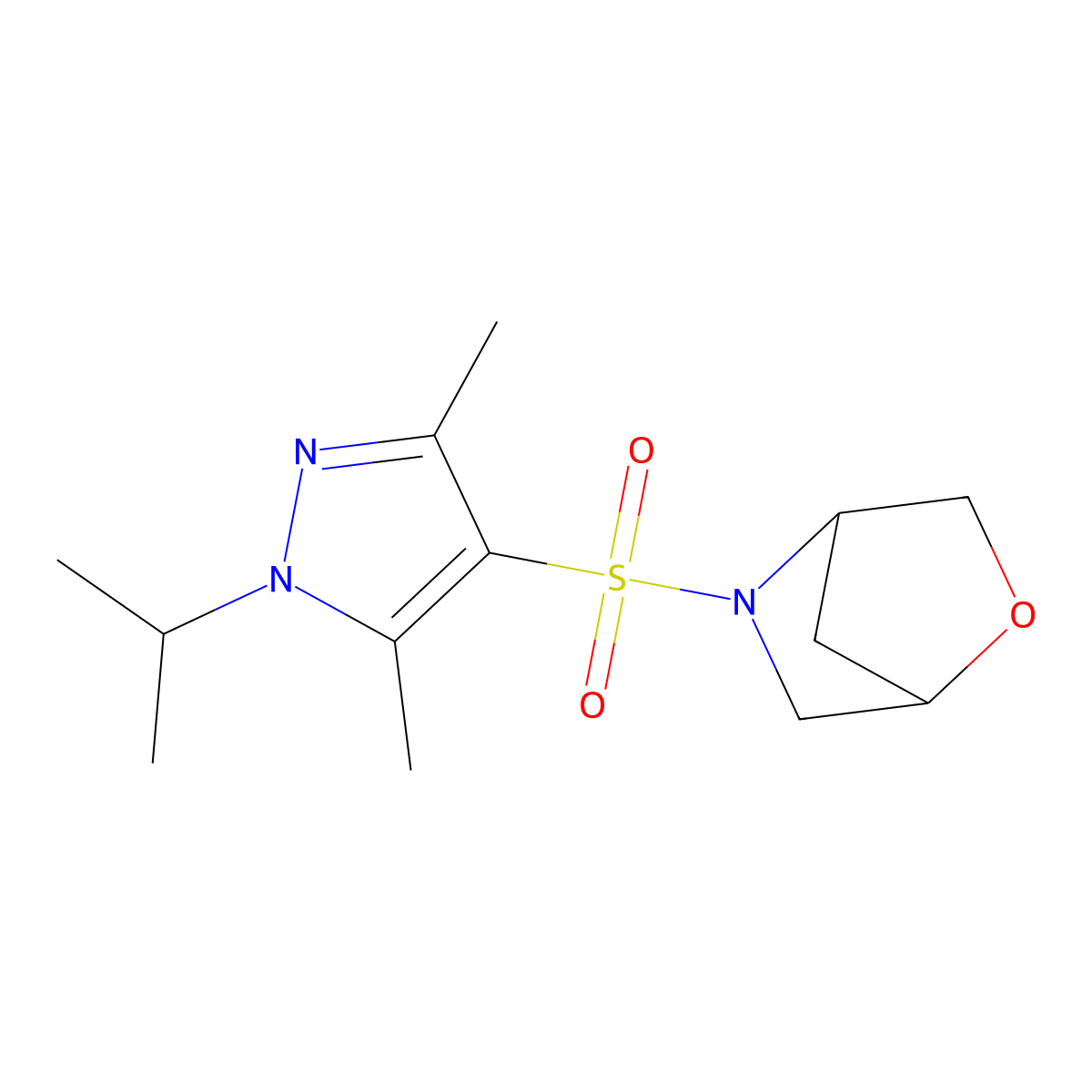 5-((1-isopropyl-3,5-dimethyl-1H-pyrazol-4-yl)sulfonyl)-2-oxa-5-azabicyclo[2.2.1]heptane molecular structure, CAS 2034289-95-5