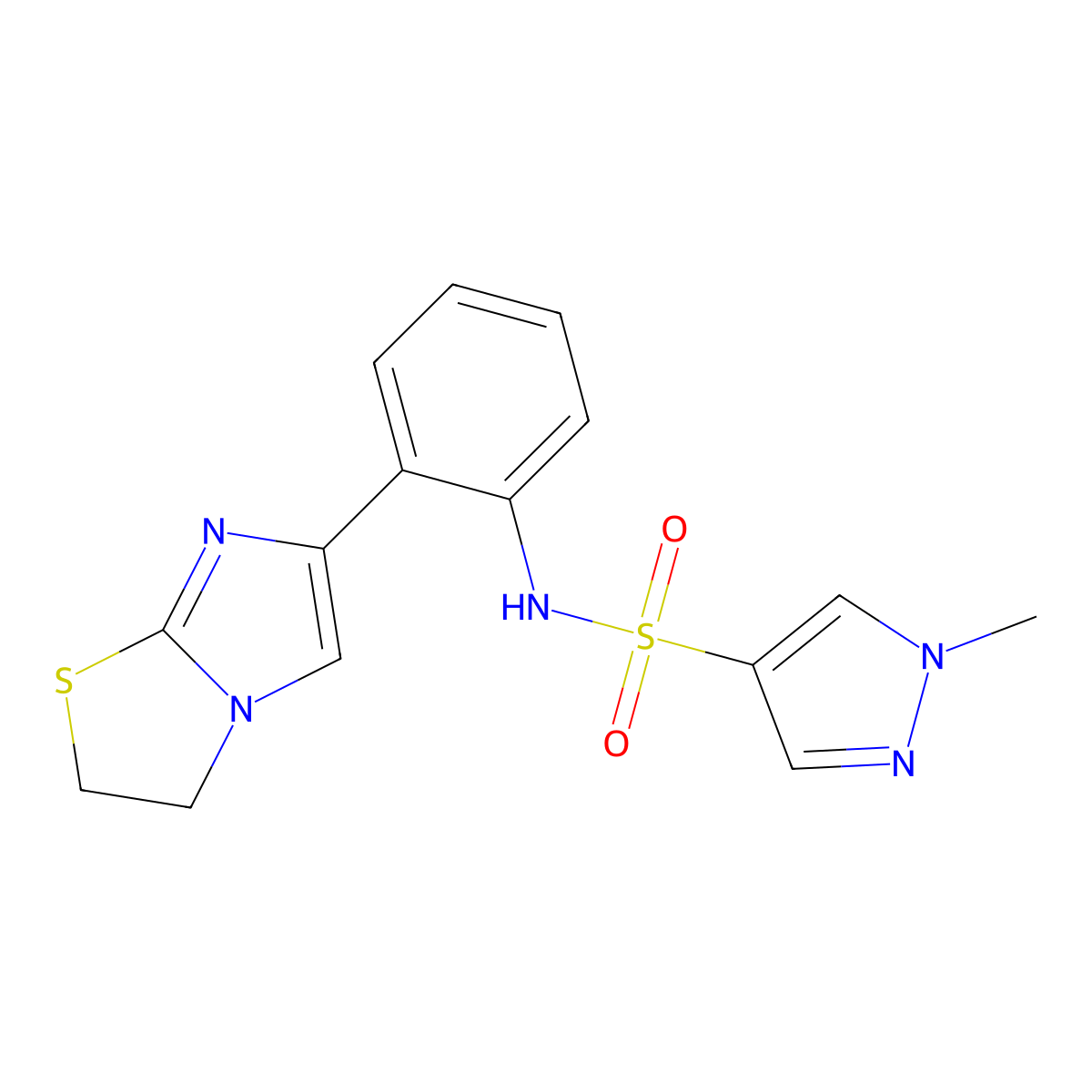 N-(2-(2,3-dihydroimidazo[2,1-b]thiazol-6-yl)phenyl)-1-methyl-1H-pyrazole-4-sulfonamide molecular structure, CAS 2034289-97-7