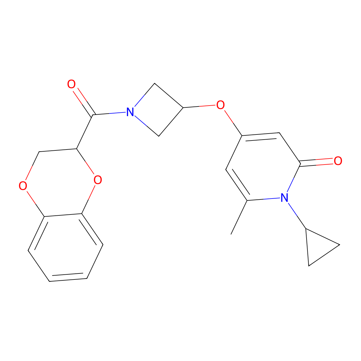 1-cyclopropyl-4-((1-(2,3-dihydrobenzo[b][1,4]dioxine-2-carbonyl)azetidin-3-yl)oxy)-6-methylpyridin-2(1H)-one molecular structure, CAS 2034289-98-8