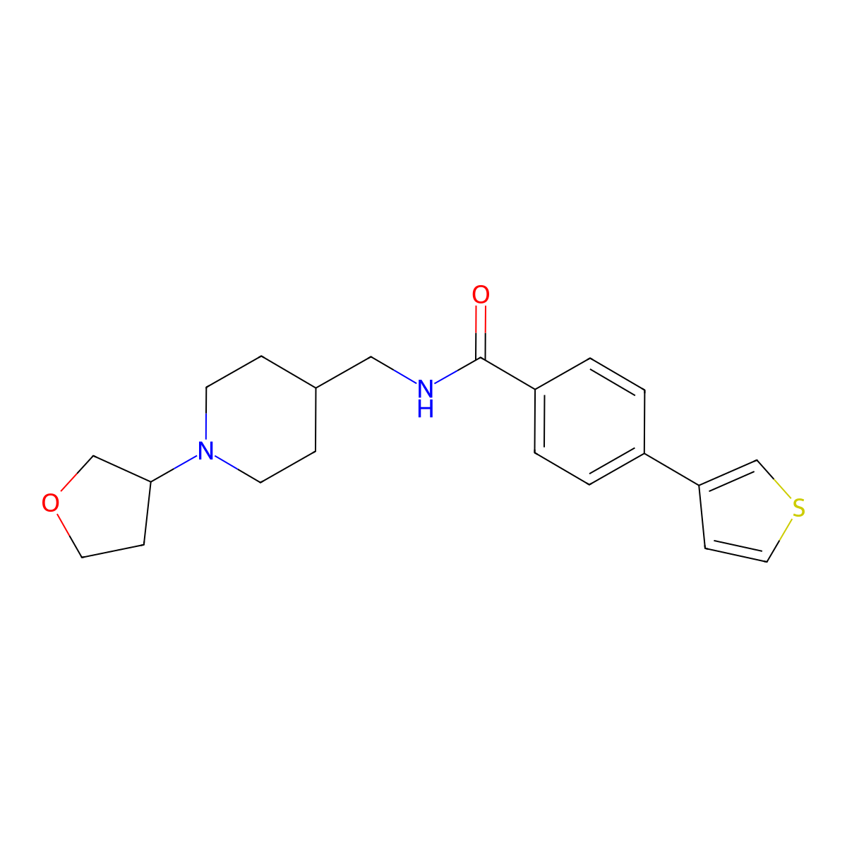 N-((1-(tetrahydrofuran-3-yl)piperidin-4-yl)methyl)-4-(thiophen-3-yl)benzamide molecular structure, CAS 2034290-00-9