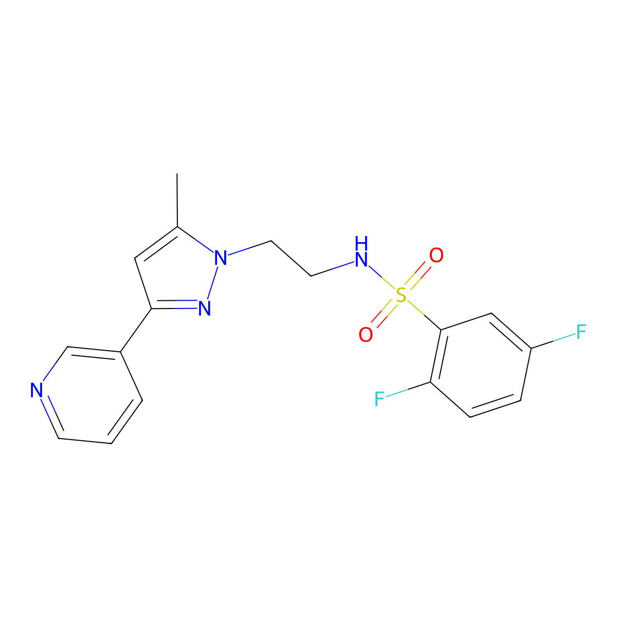 2,5-difluoro-N-(2-(5-methyl-3-(pyridin-3-yl)-1H-pyrazol-1-yl)ethyl)benzenesulfonamide molecular structure, CAS 2034290-06-5