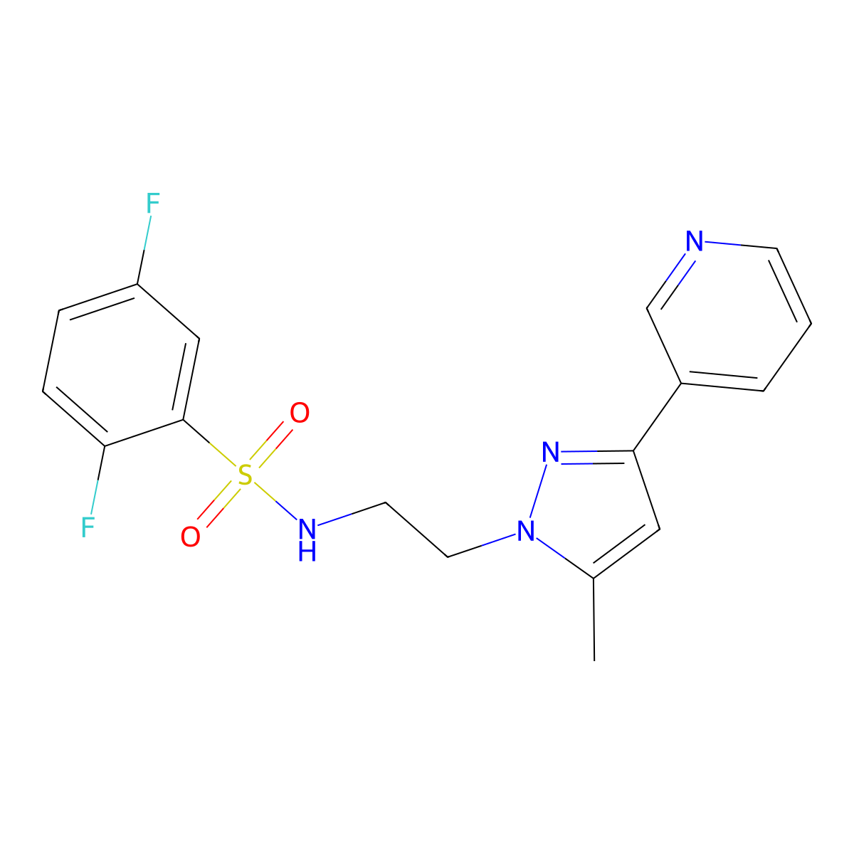 2,5-difluoro-N-(2-(5-methyl-3-(pyridin-3-yl)-1H-pyrazol-1-yl)ethyl)benzenesulfonamide molecular structure, CAS 2034290-06-5