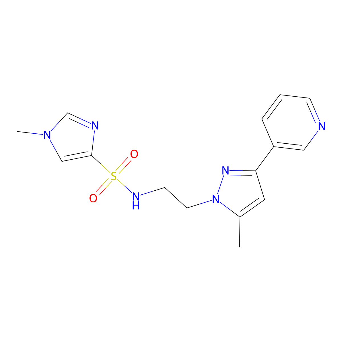 1-methyl-N-{2-[5-methyl-3-(pyridin-3-yl)-1H-pyrazol-1-yl]ethyl}-1H-imidazole-4-sulfonamide molecular structure, CAS 2034290-10-1