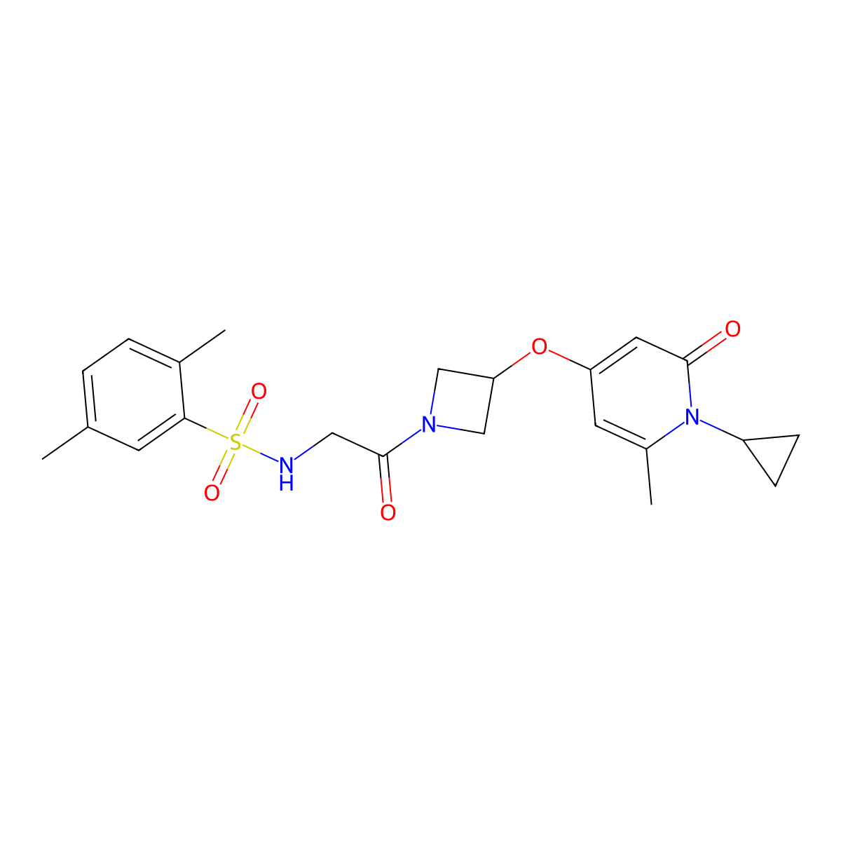 N-(2-(3-((1-cyclopropyl-6-methyl-2-oxo-1,2-dihydropyridin-4-yl)oxy)azetidin-1-yl)-2-oxoethyl)-2,5-dimethylbenzenesulfonamide molecular structure, CAS 2034290-14-5