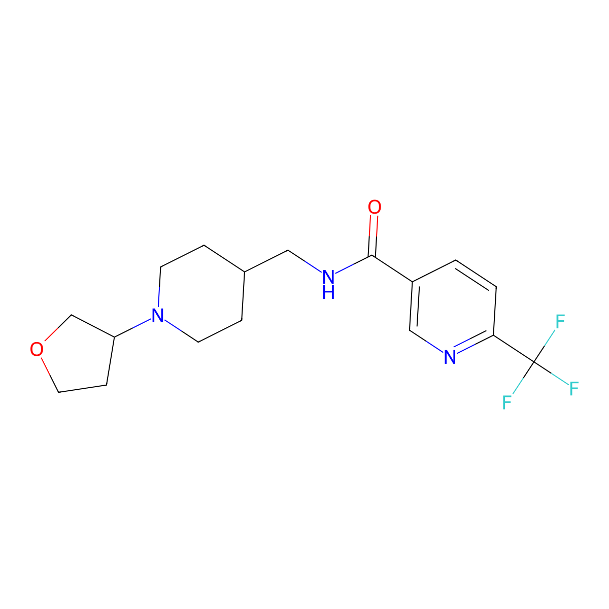 N-((1-(tetrahydrofuran-3-yl)piperidin-4-yl)methyl)-6-(trifluoromethyl)nicotinamide molecular structure, CAS 2034290-16-7