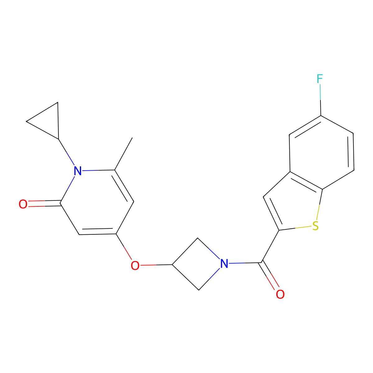 1-cyclopropyl-4-((1-(5-fluorobenzo[b]thiophene-2-carbonyl)azetidin-3-yl)oxy)-6-methylpyridin-2(1H)-one molecular structure, CAS 2034290-18-9