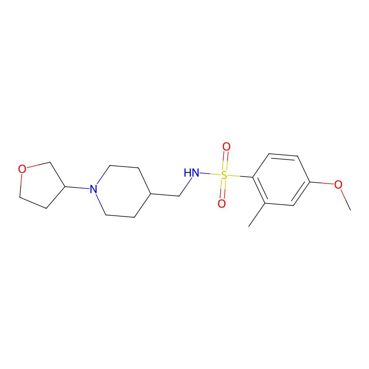 4-methoxy-2-methyl-N-((1-(tetrahydrofuran-3-yl)piperidin-4-yl)methyl)benzenesulfonamide molecular structure, CAS 2034290-19-0