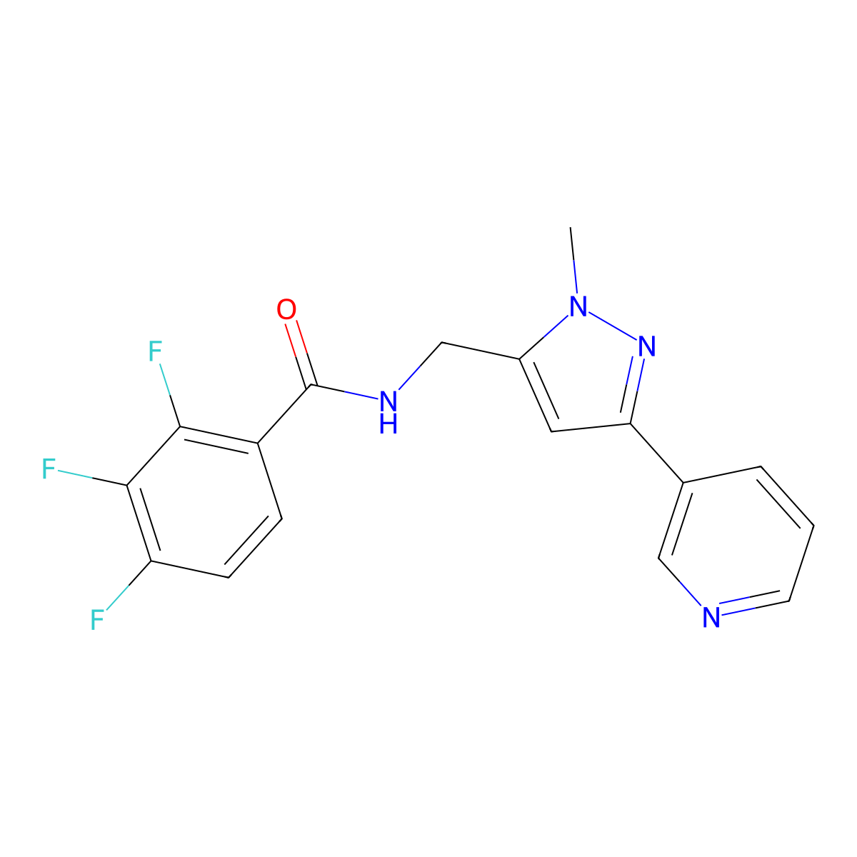2,3,4-trifluoro-N-{[1-methyl-3-(pyridin-3-yl)-1H-pyrazol-5-yl]methyl}benzamide molecular structure, CAS 2034290-21-4
