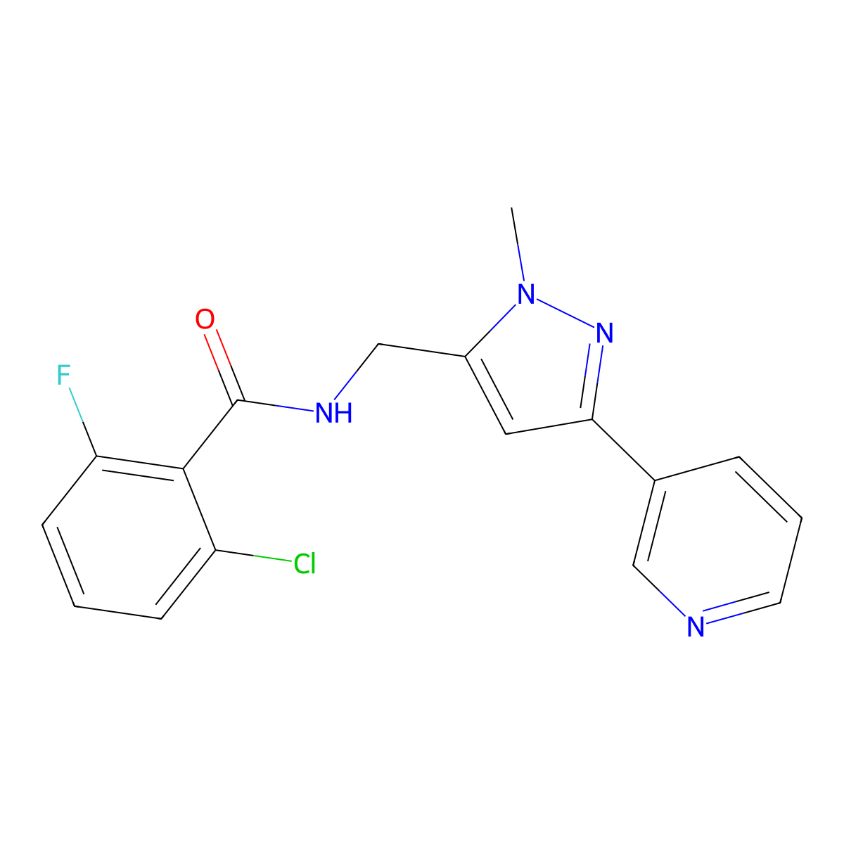 2-chloro-6-fluoro-N-{[1-methyl-3-(pyridin-3-yl)-1H-pyrazol-5-yl]methyl}benzamide molecular structure, CAS 2034290-26-9