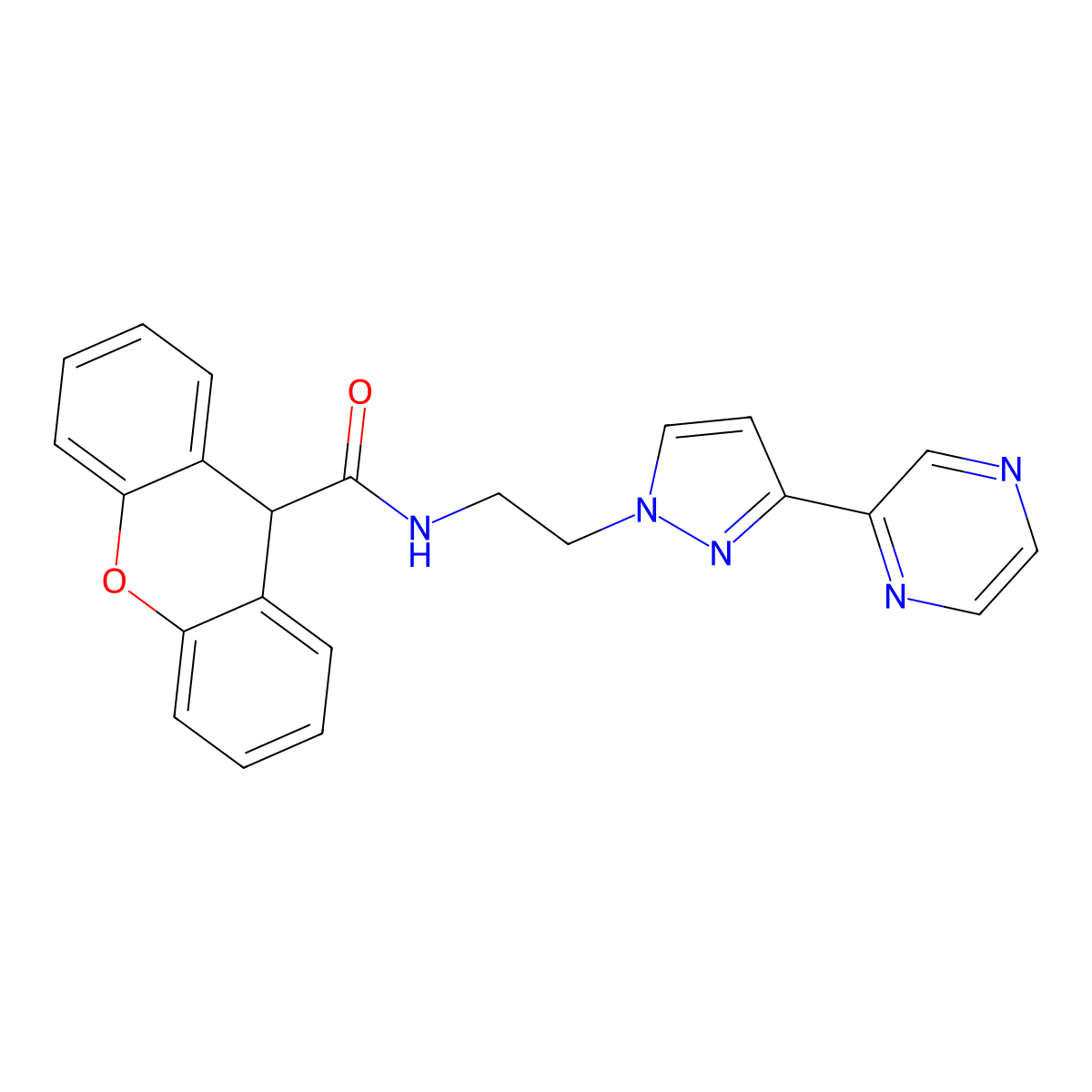 N-{2-[3-(pyrazin-2-yl)-1H-pyrazol-1-yl]ethyl}-9H-xanthene-9-carboxamide molecular structure, CAS 2034290-27-0