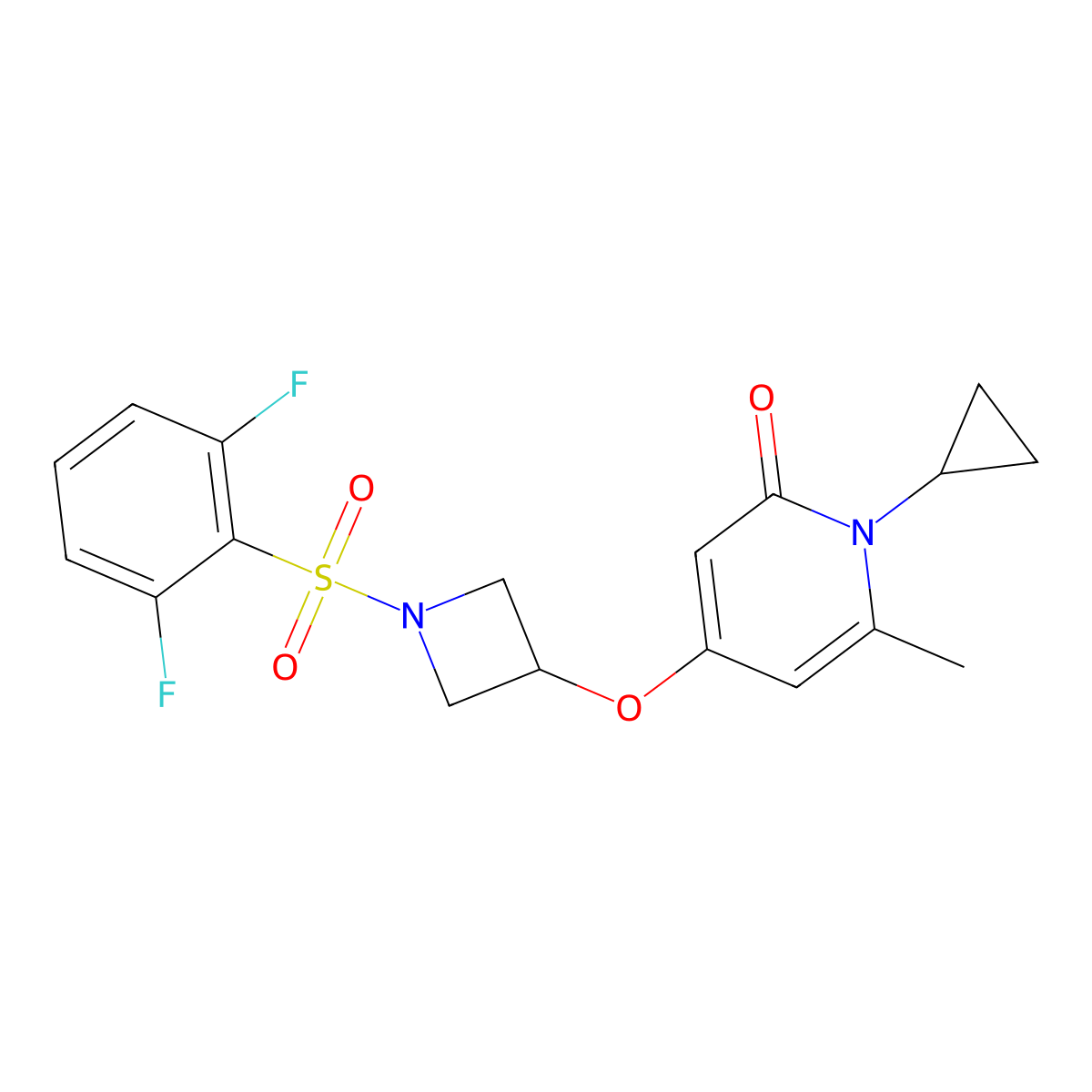 1-cyclopropyl-4-((1-((2,6-difluorophenyl)sulfonyl)azetidin-3-yl)oxy)-6-methylpyridin-2(1H)-one molecular structure, CAS 2034290-29-2