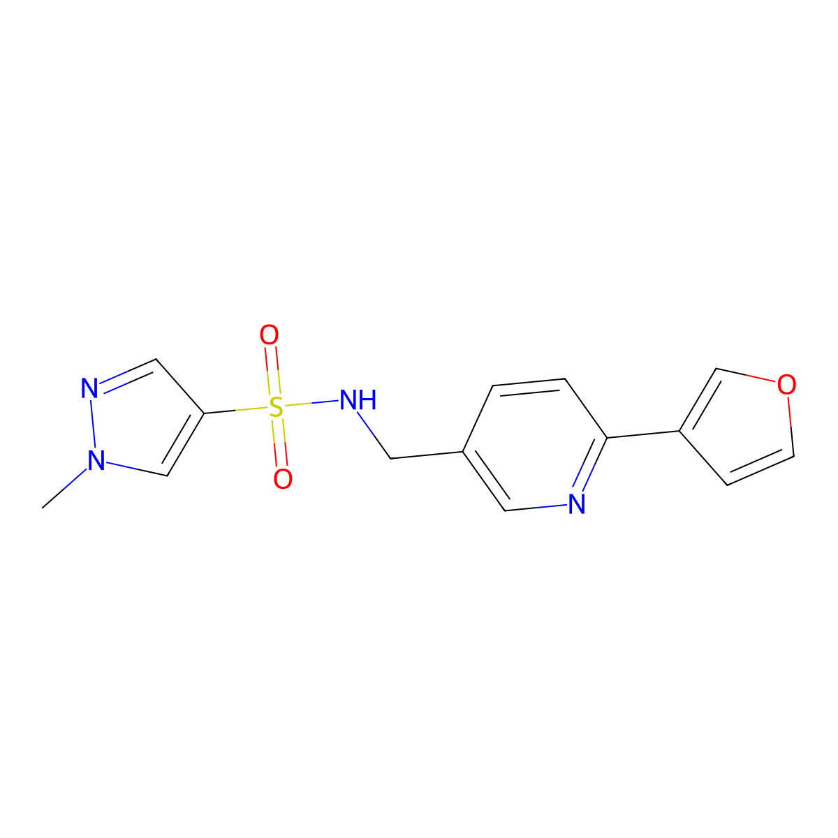 N-{[6-(furan-3-yl)pyridin-3-yl]methyl}-1-methyl-1H-pyrazole-4-sulfonamide molecular structure, CAS 2034290-33-8