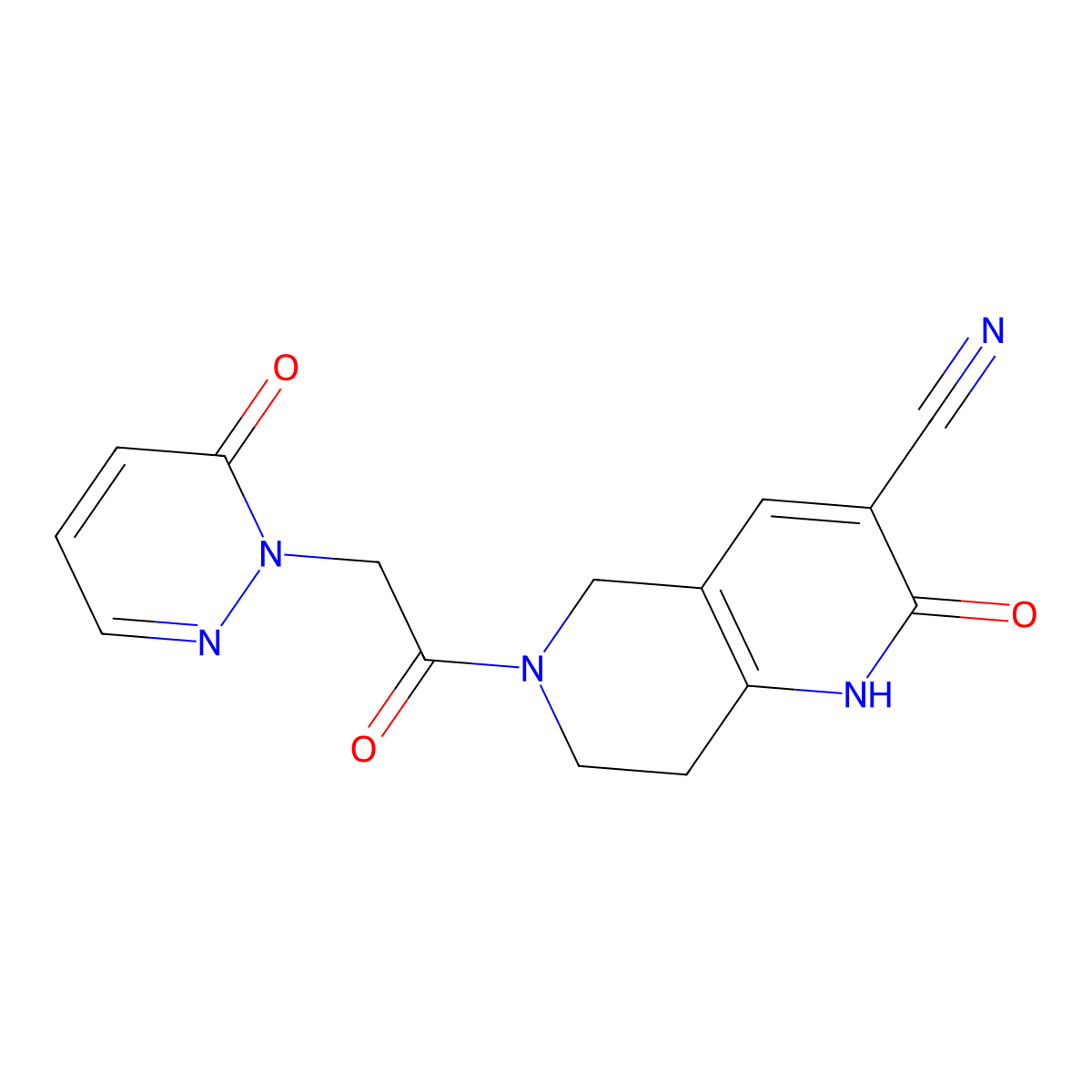 2-oxo-6-(2-(6-oxopyridazin-1(6H)-yl)acetyl)-1,2,5,6,7,8-hexahydro-1,6-naphthyridine-3-carbonitrile molecular structure, CAS 2034290-34-9